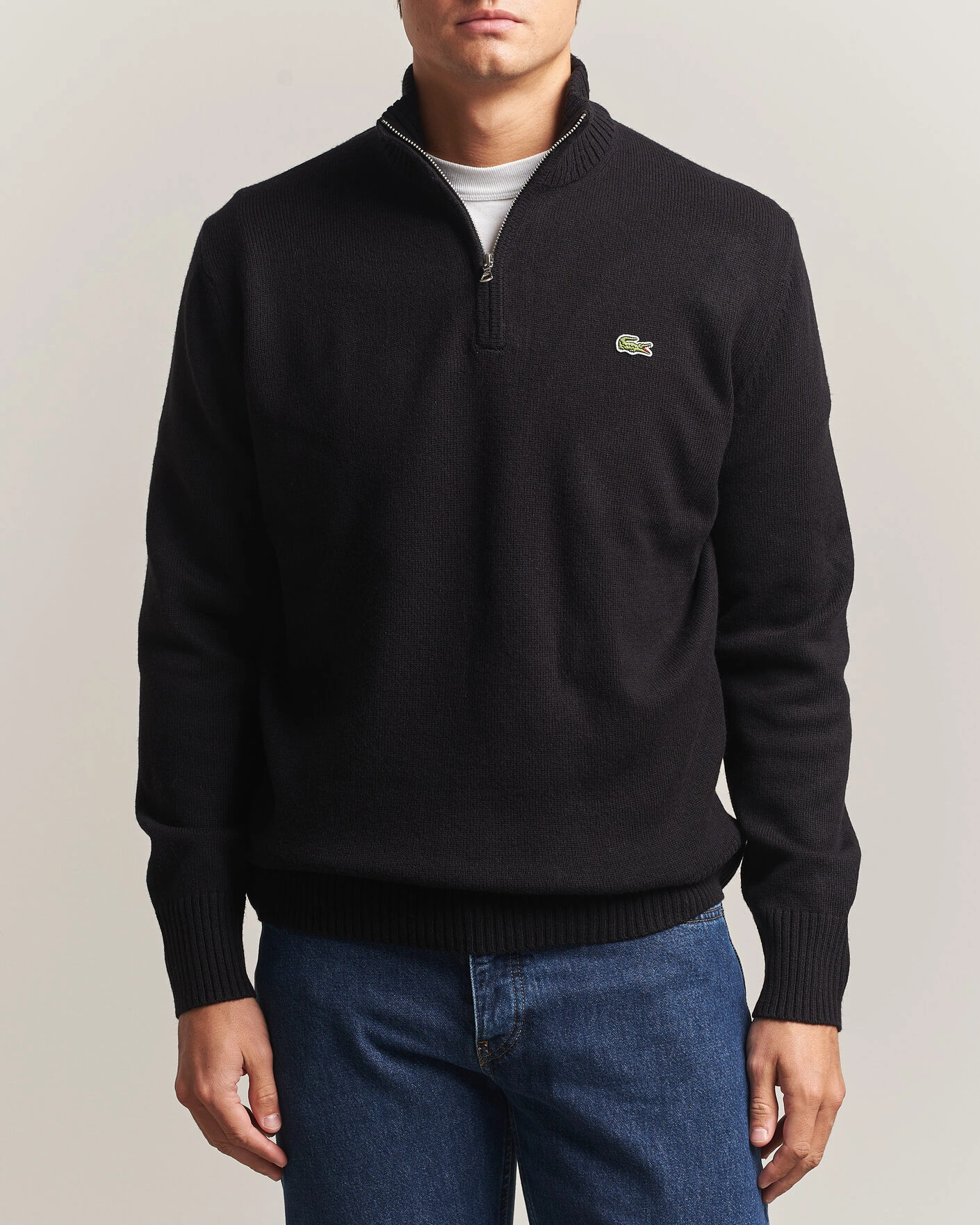 Herr | Tröjor | Lacoste | Carded Wool Half Zip Black