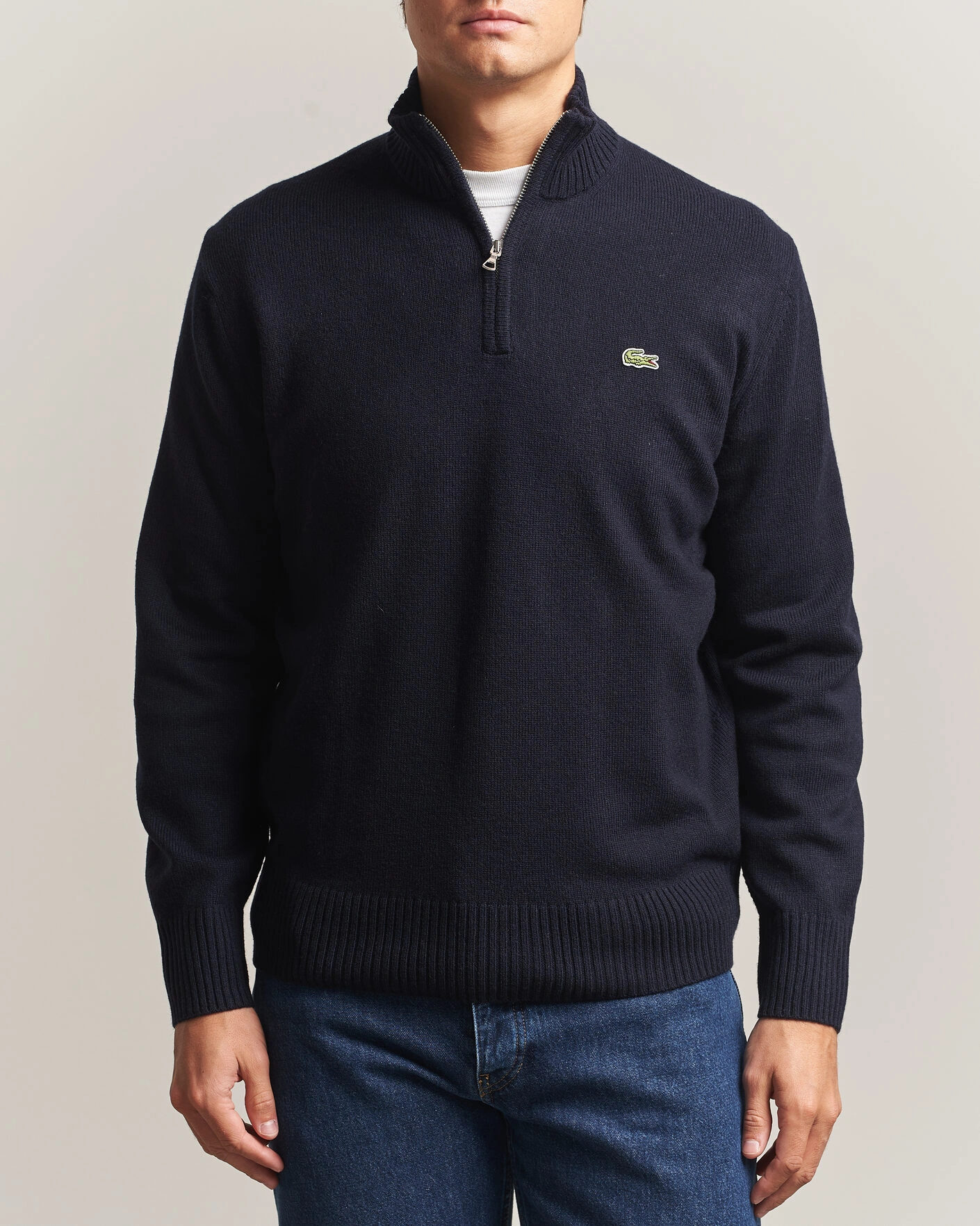 Herr | Tröjor | Lacoste | Carded Wool Half Zip Navy Blue