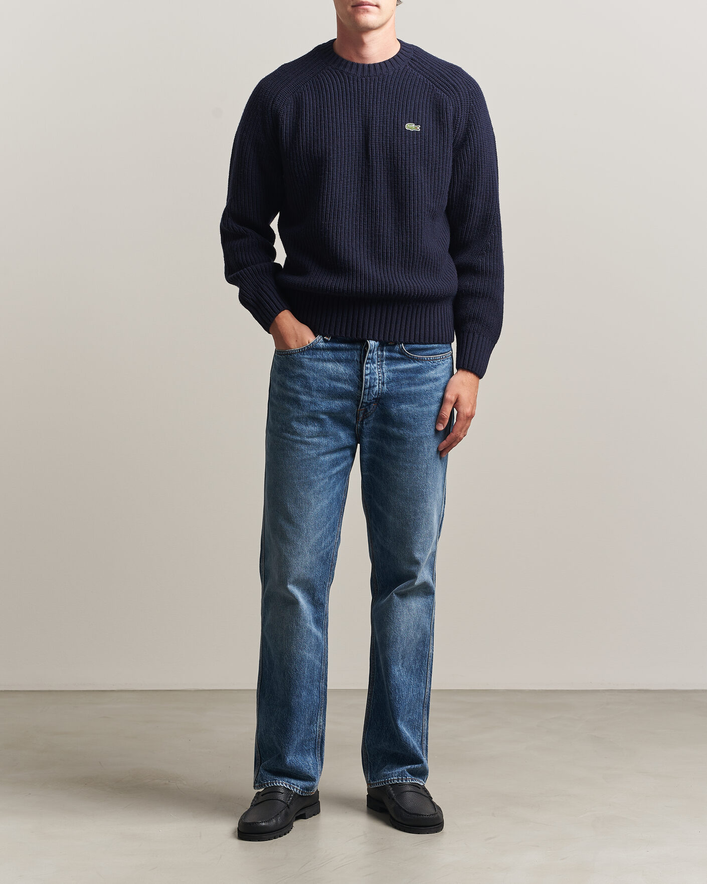 Herr | Tröjor | Lacoste | Heavy Wool Knitted Sweater Navy Blue