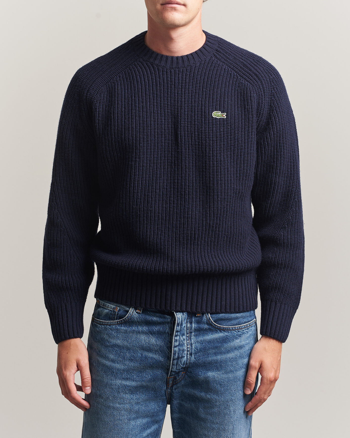 Herr | Tröjor | Lacoste | Heavy Wool Knitted Sweater Navy Blue