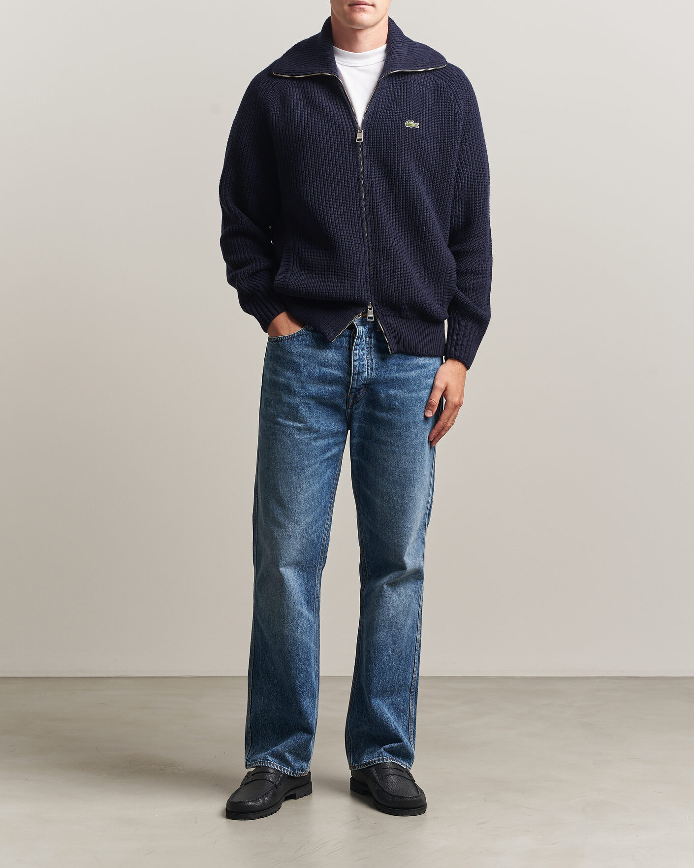 Herr | Tröjor | Lacoste | Heavy Wool Knitted Full Zip Navy Blue