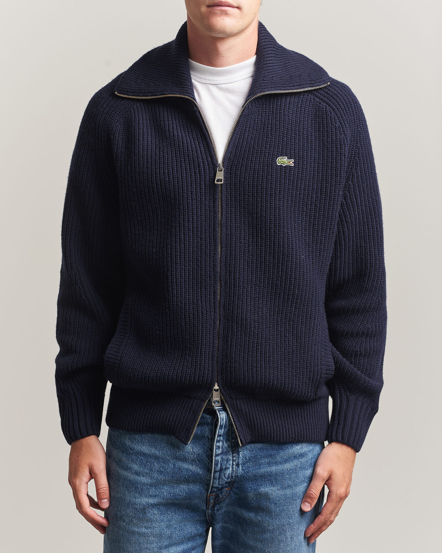 Herr | Tröjor | Lacoste | Heavy Wool Knitted Full Zip Navy Blue