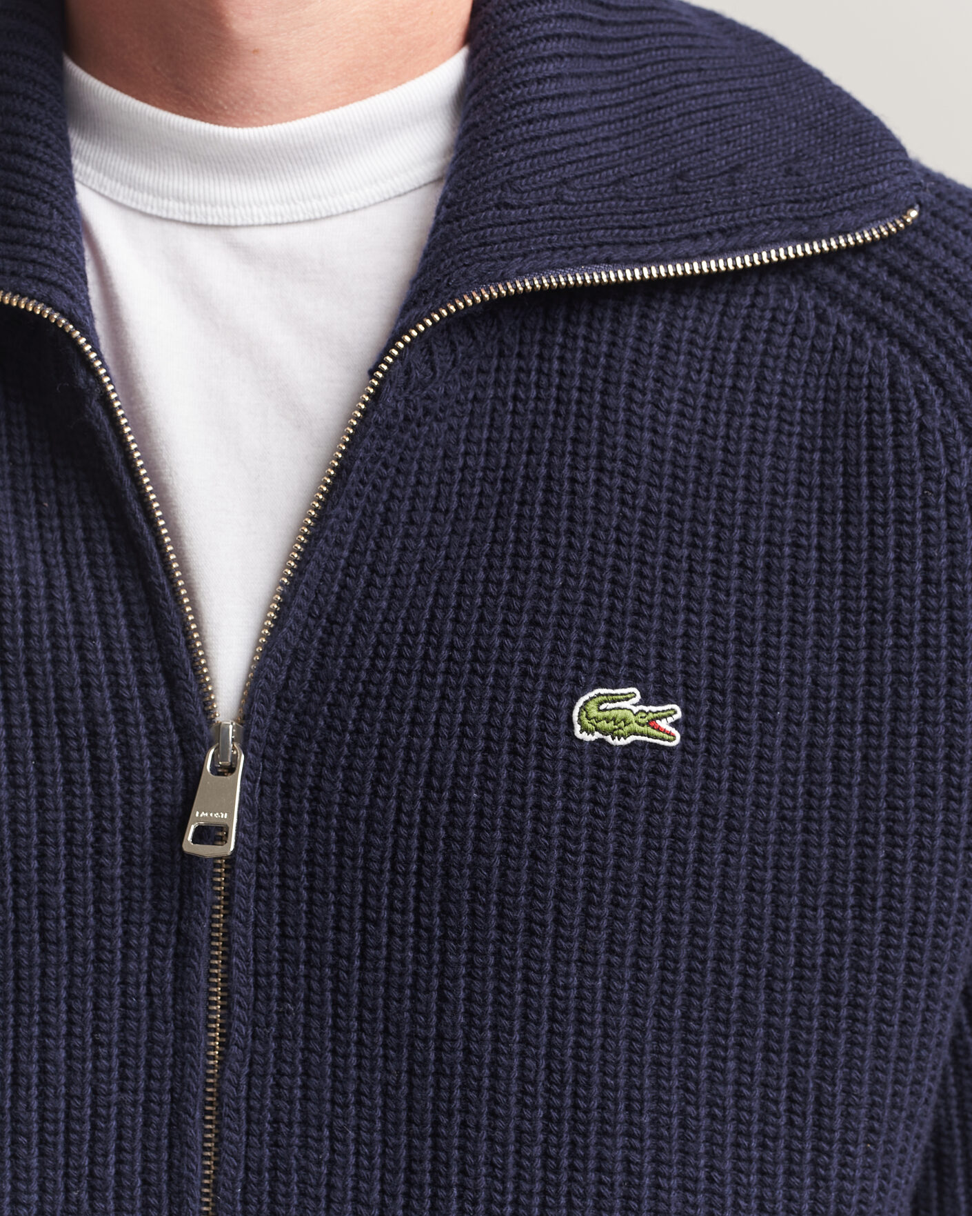Herr | Tröjor | Lacoste | Heavy Wool Knitted Full Zip Navy Blue