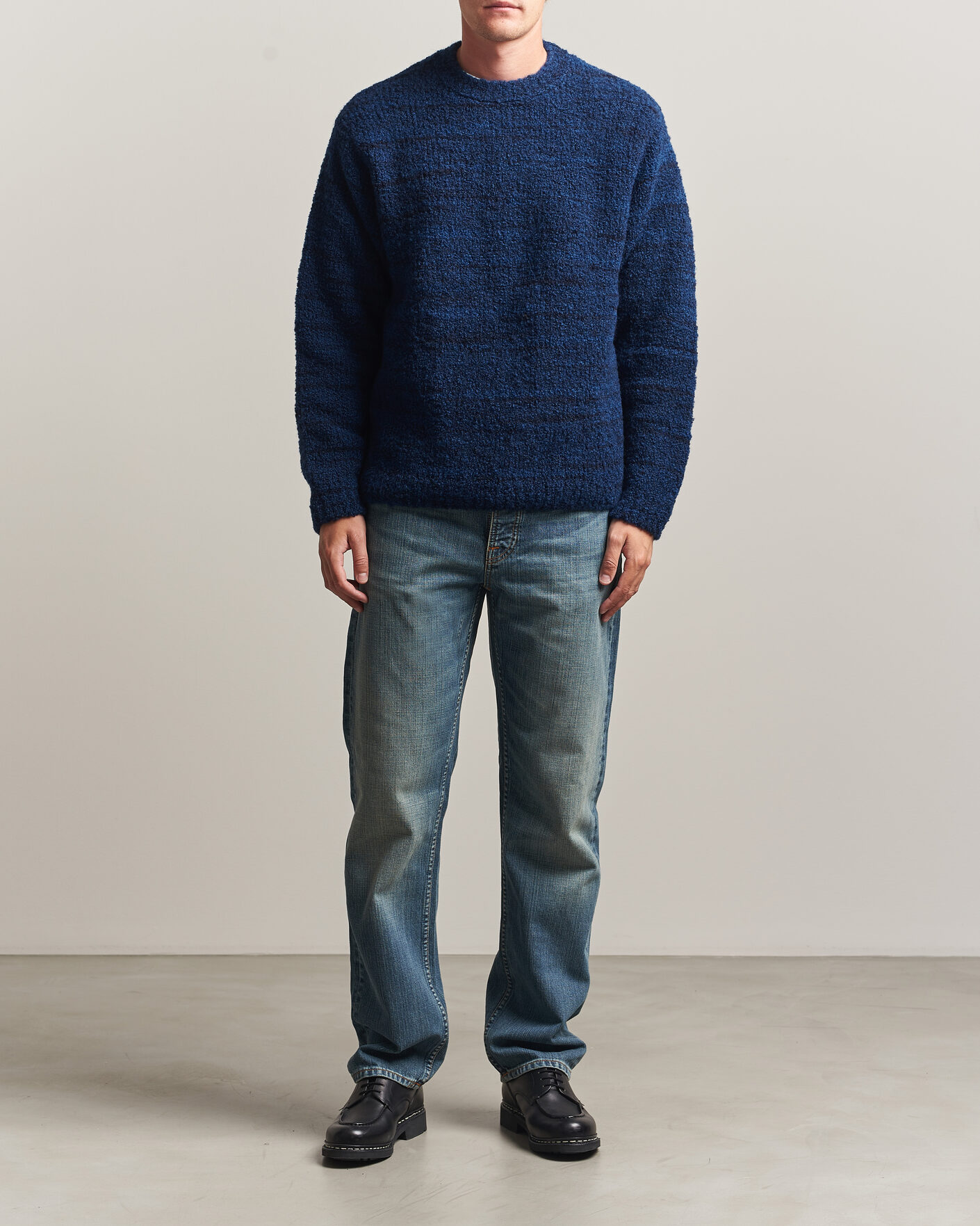 Herr | Tröjor | Nudie Jeans | Gurra Bouclé Knitted Sweater Blue Multi