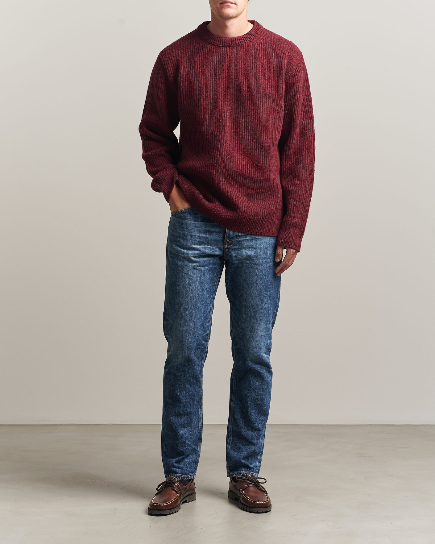 Herr | Tröjor | Nudie Jeans | August Wool Rib Knitted Sweater Burgundy