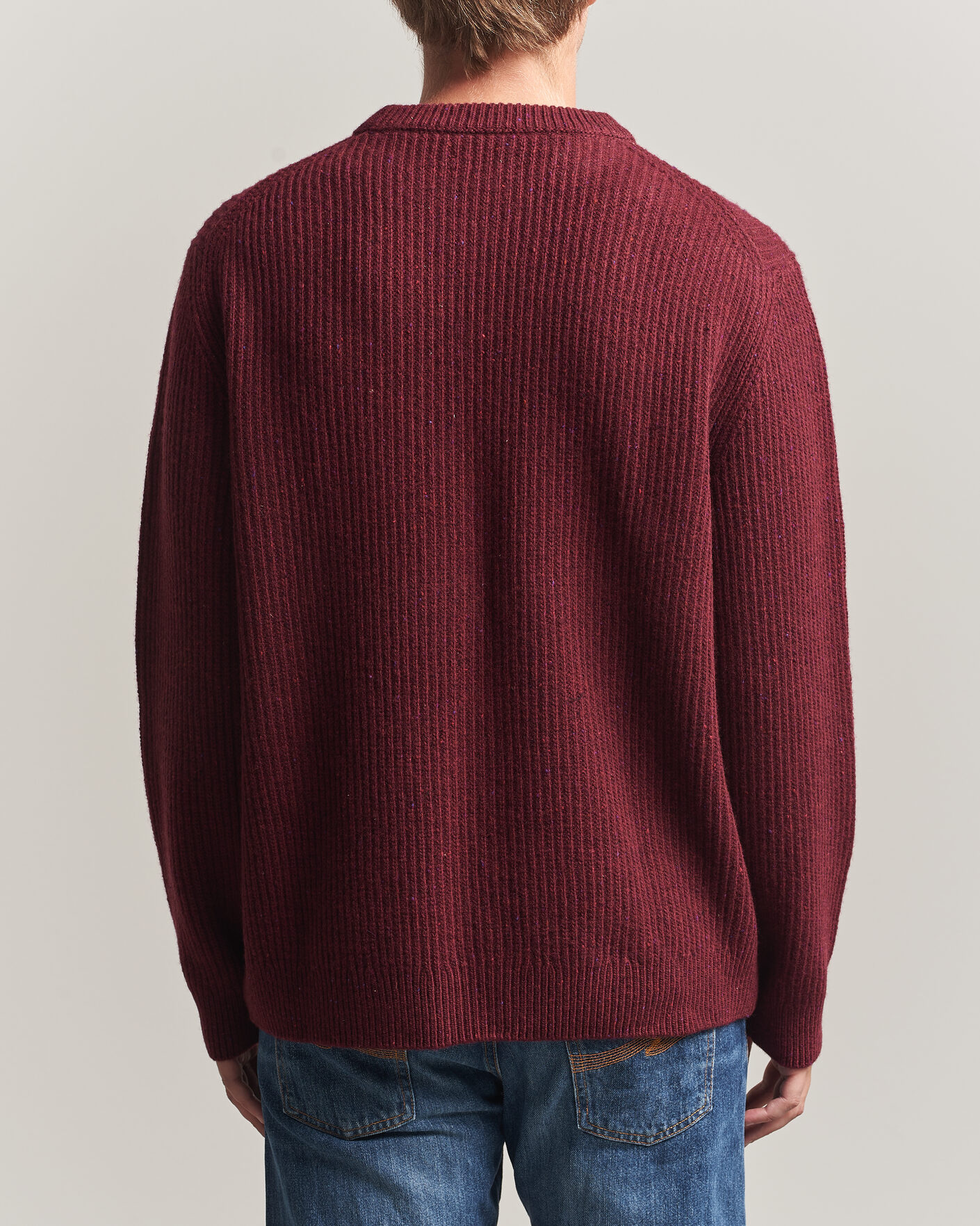 Herr | Tröjor | Nudie Jeans | August Wool Rib Knitted Sweater Burgundy