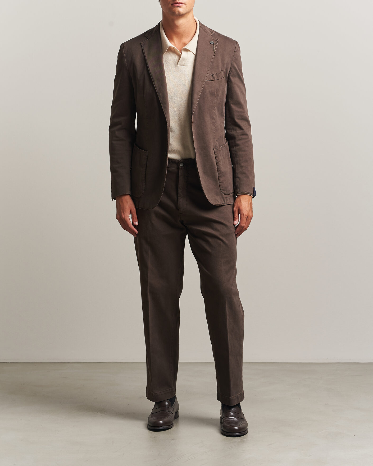 Herr | Kavajer | Santaniello | Washed Cotton Patch Pocket Blazer Brown