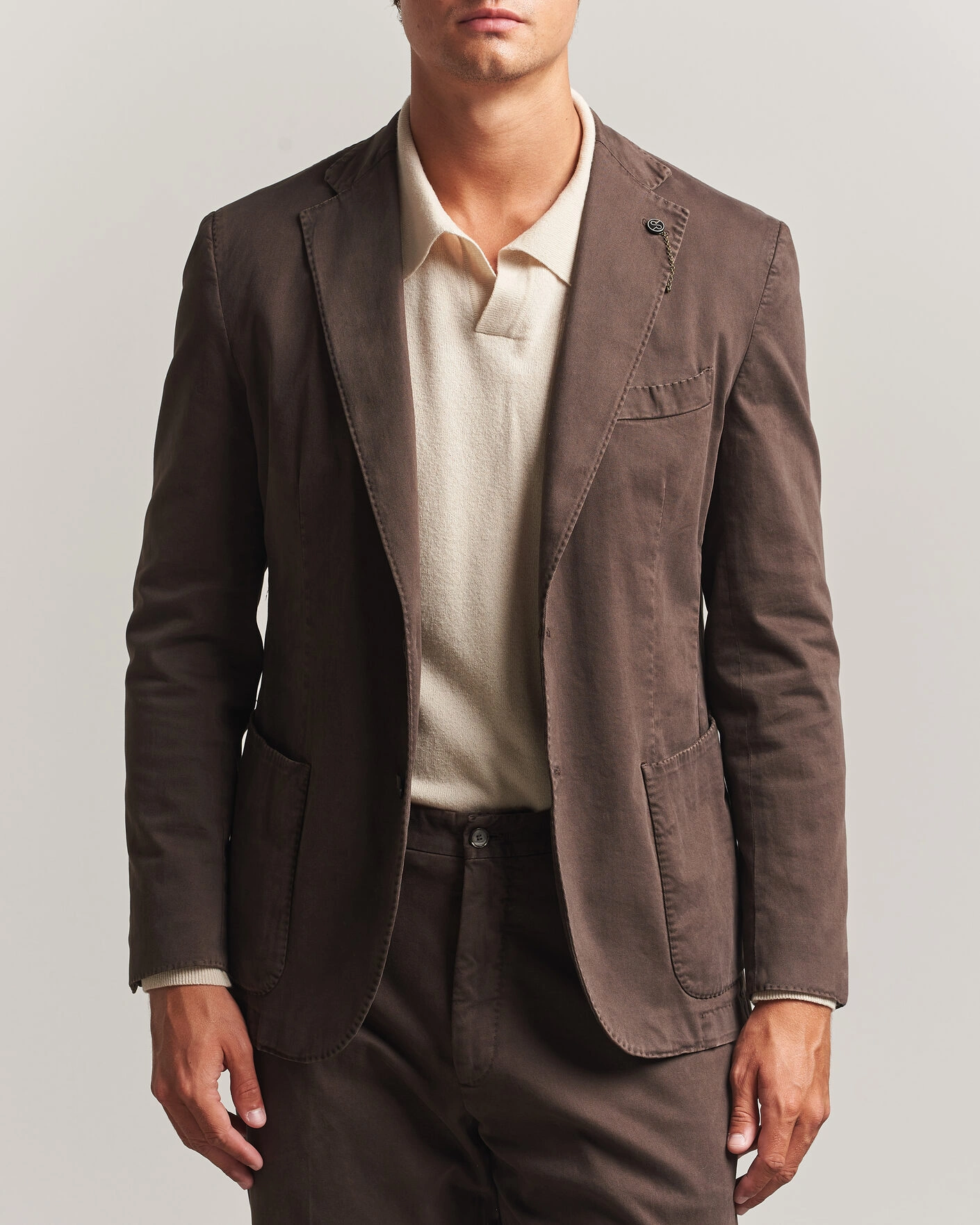 Herr | Kavajer | Santaniello | Washed Cotton Patch Pocket Blazer Brown