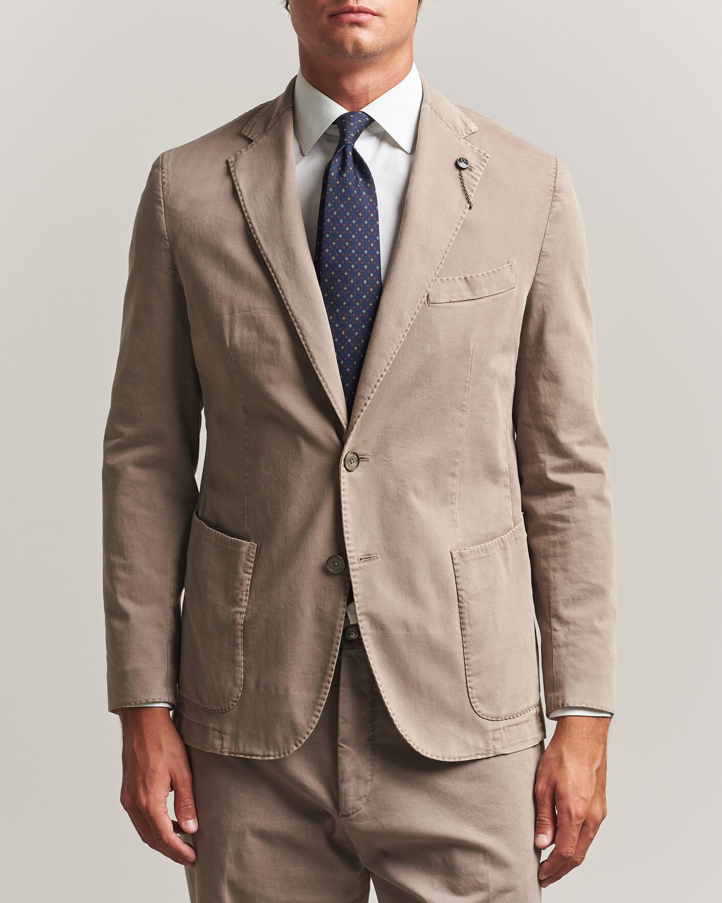 Herr | Kavajer | Santaniello | Washed Cotton Patch Pocket Blazer Taupe