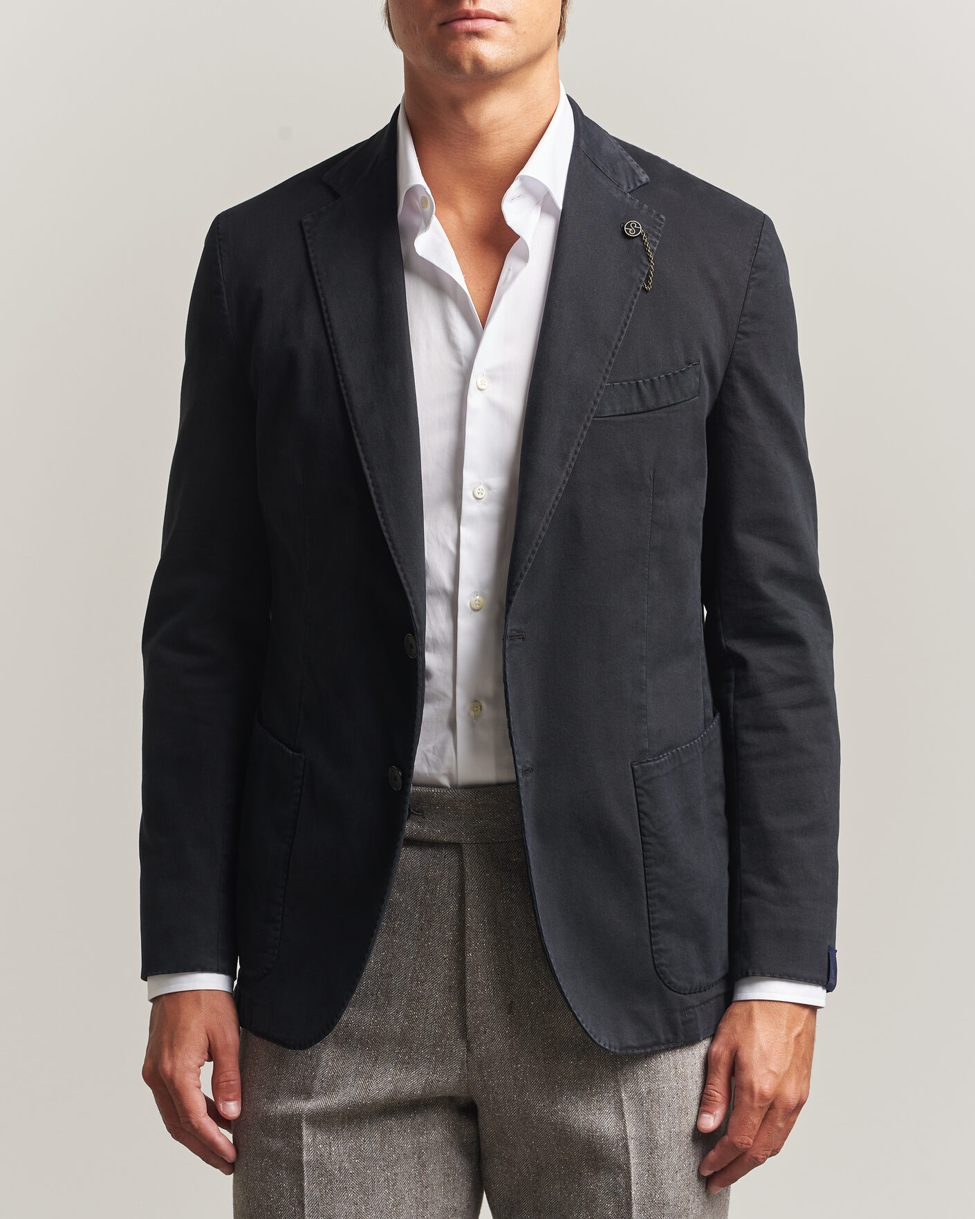 Herr | Kavajer | Santaniello | Washed Cotton Patch Pocket Blazer Black