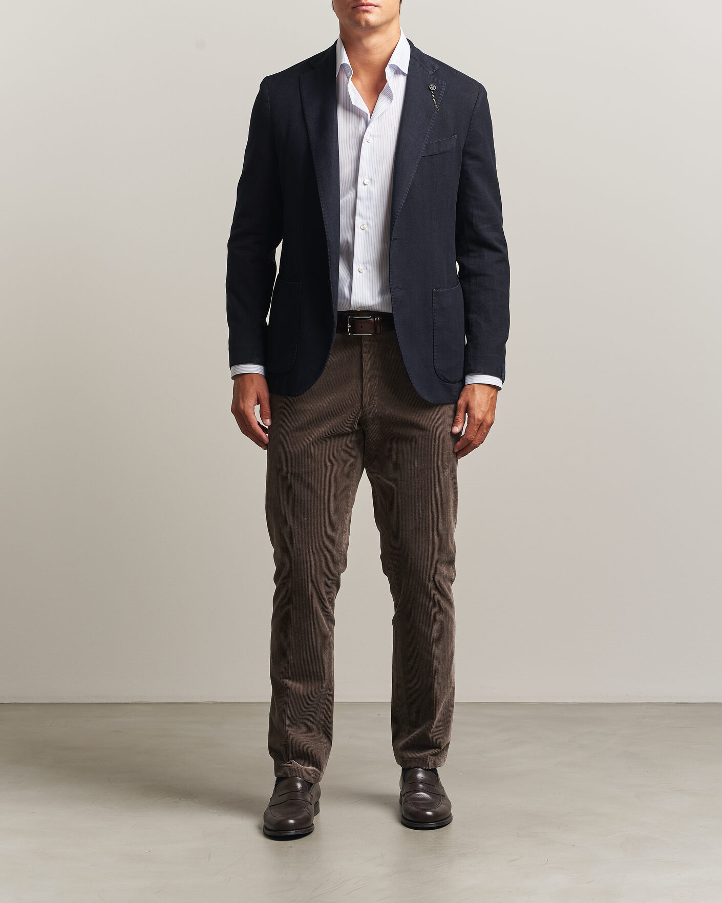 Herr | Kavajer | Santaniello | Soft Touch Cotton Herringbone Blazer Navy