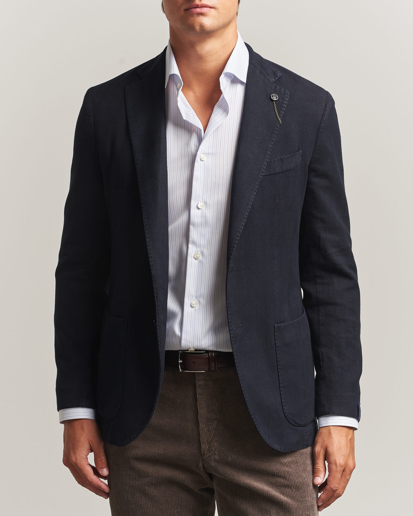 Herr | Kavajer | Santaniello | Soft Touch Cotton Herringbone Blazer Navy