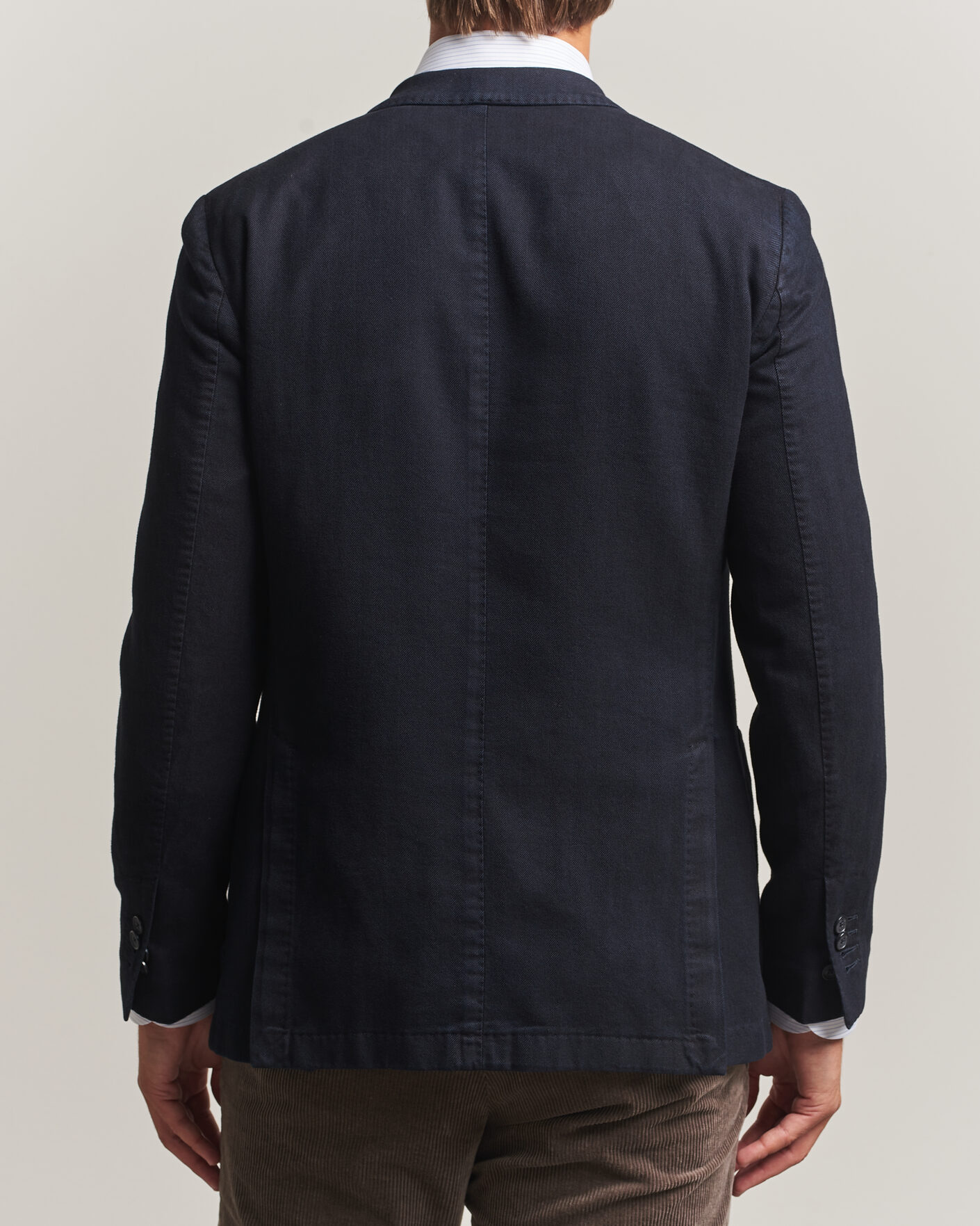 Herr | Kavajer | Santaniello | Soft Touch Cotton Herringbone Blazer Navy