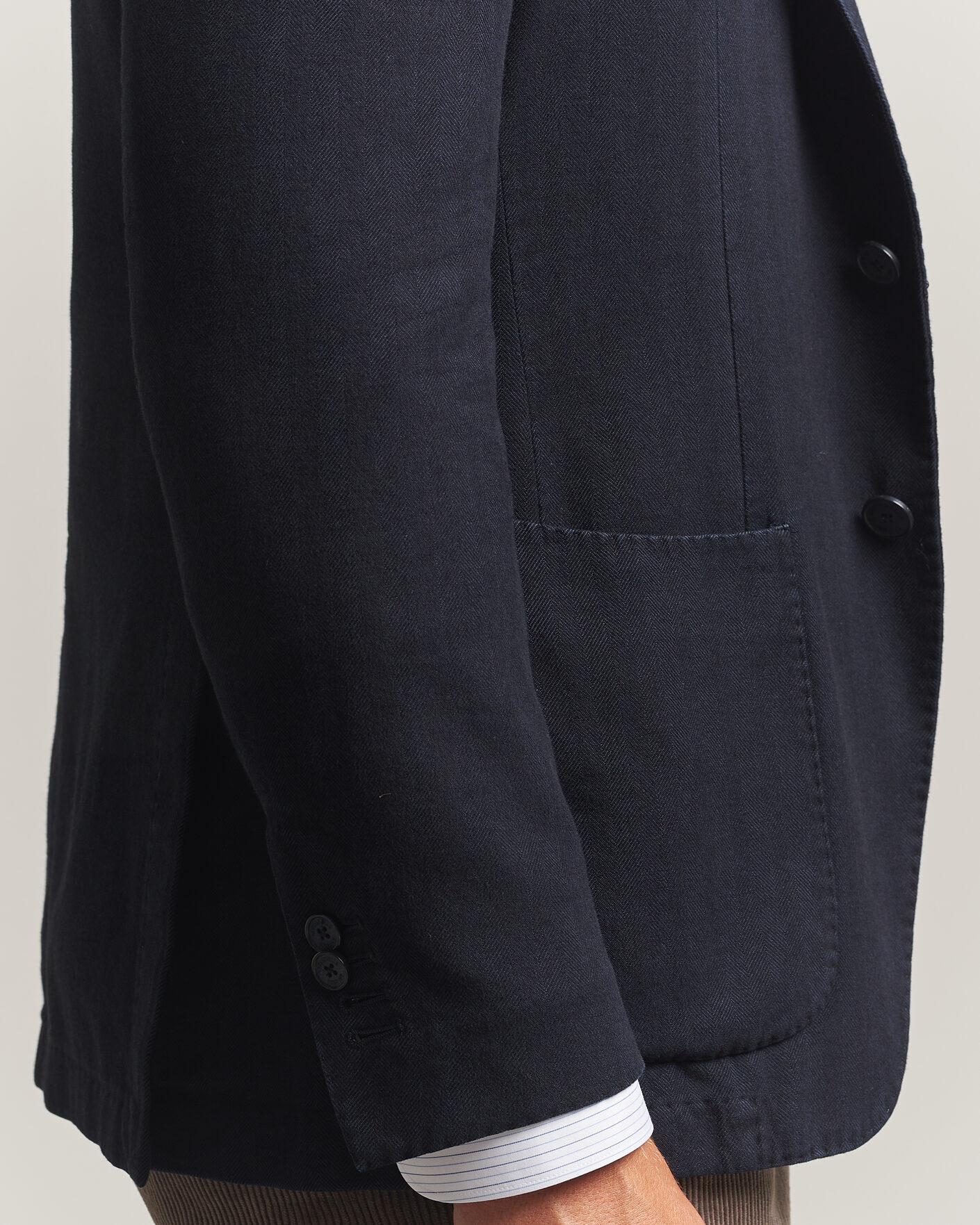 Herr | Kavajer | Santaniello | Soft Touch Cotton Herringbone Blazer Navy