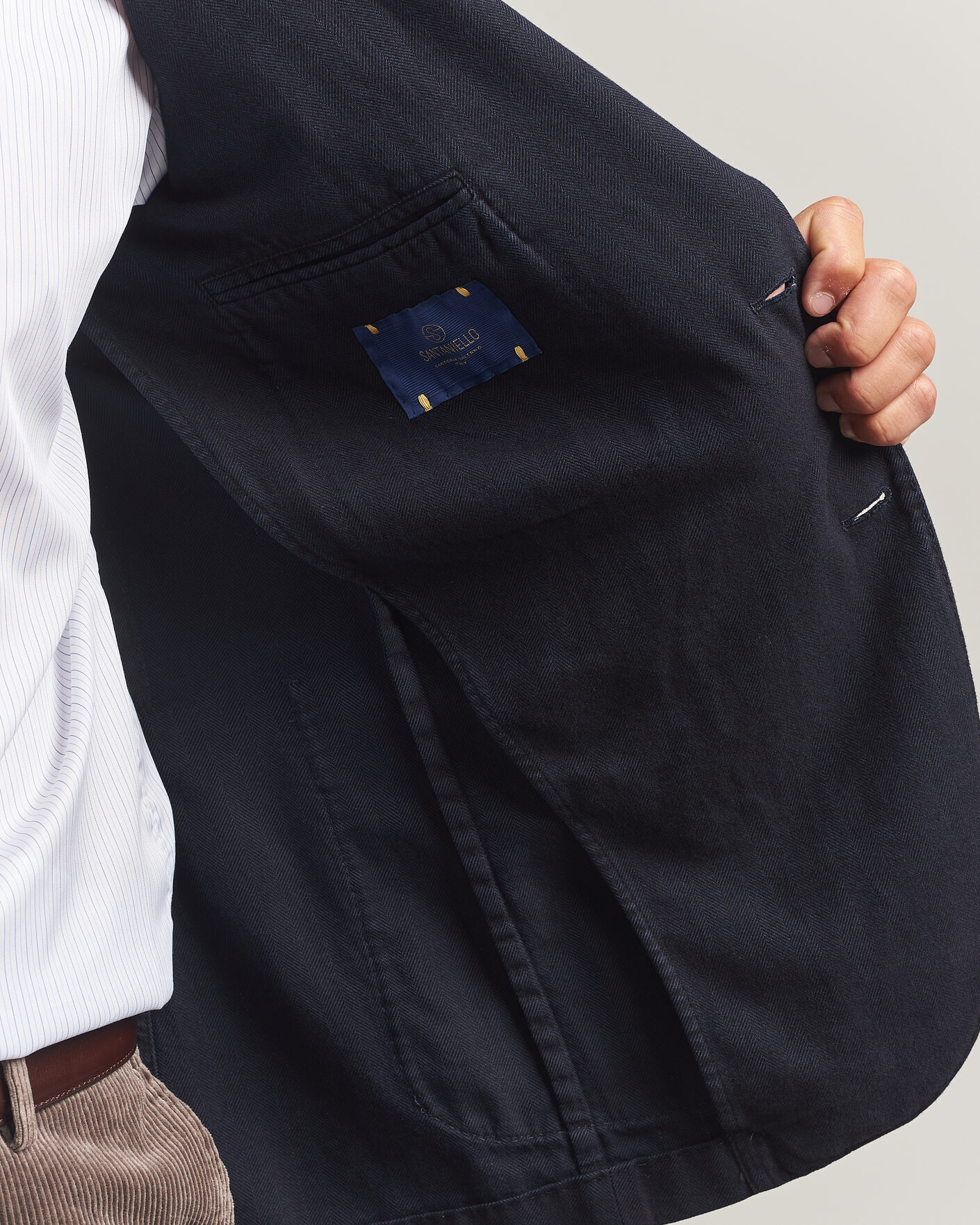 Herr | Kavajer | Santaniello | Soft Touch Cotton Herringbone Blazer Navy