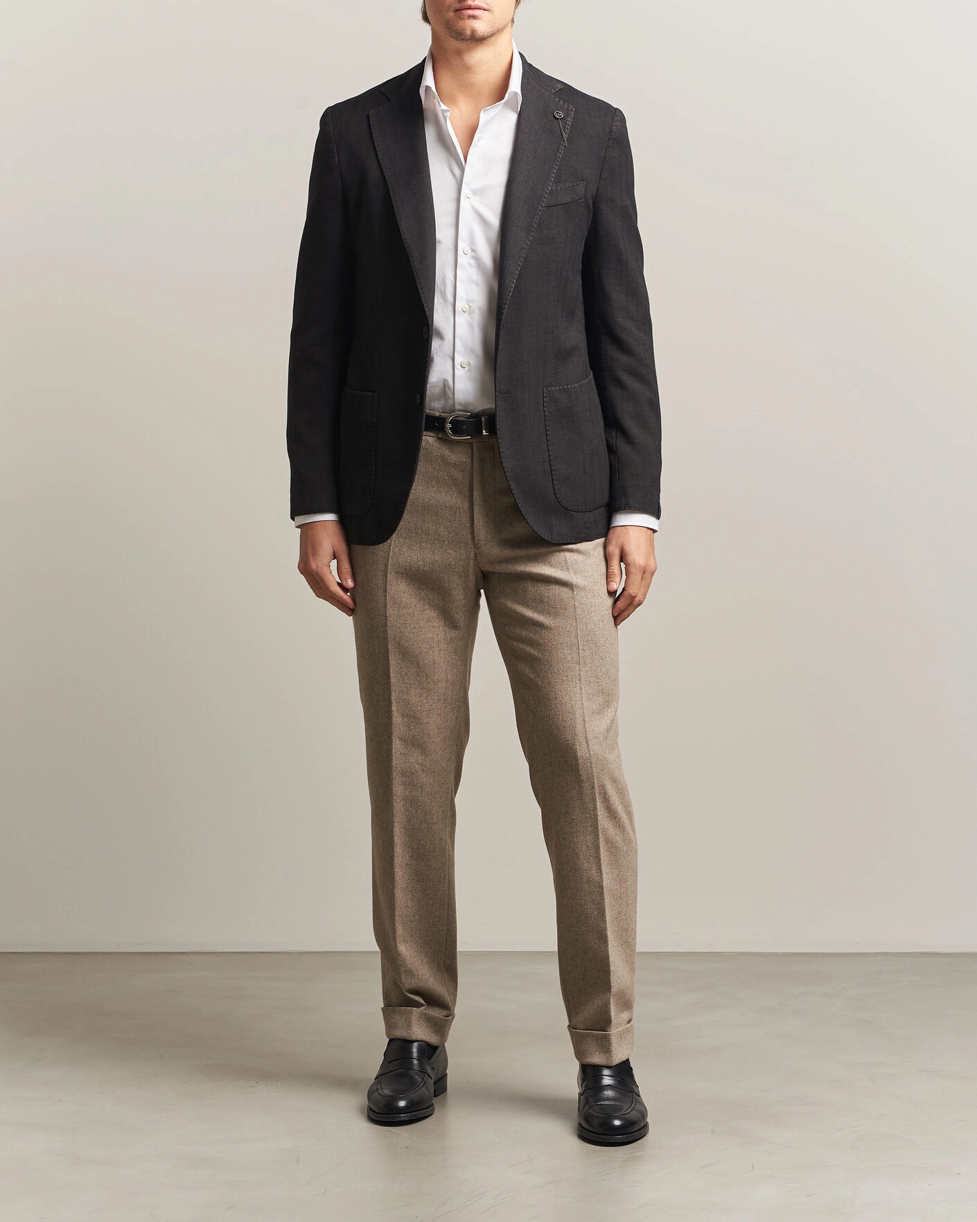 Herr | Kavajer | Santaniello | Soft Touch Cotton Herringbone Blazer Black