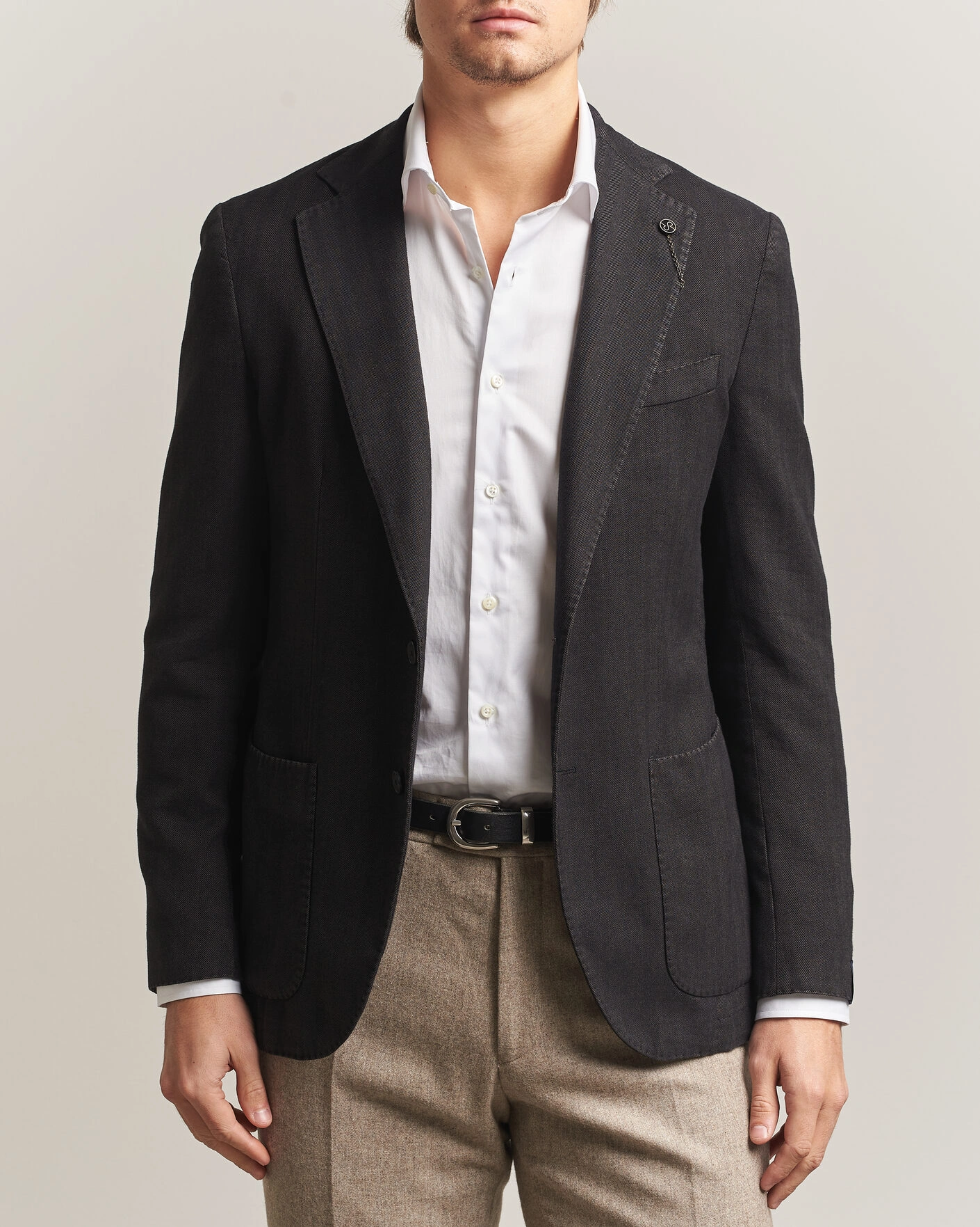 Herr | Kavajer | Santaniello | Soft Touch Cotton Herringbone Blazer Black