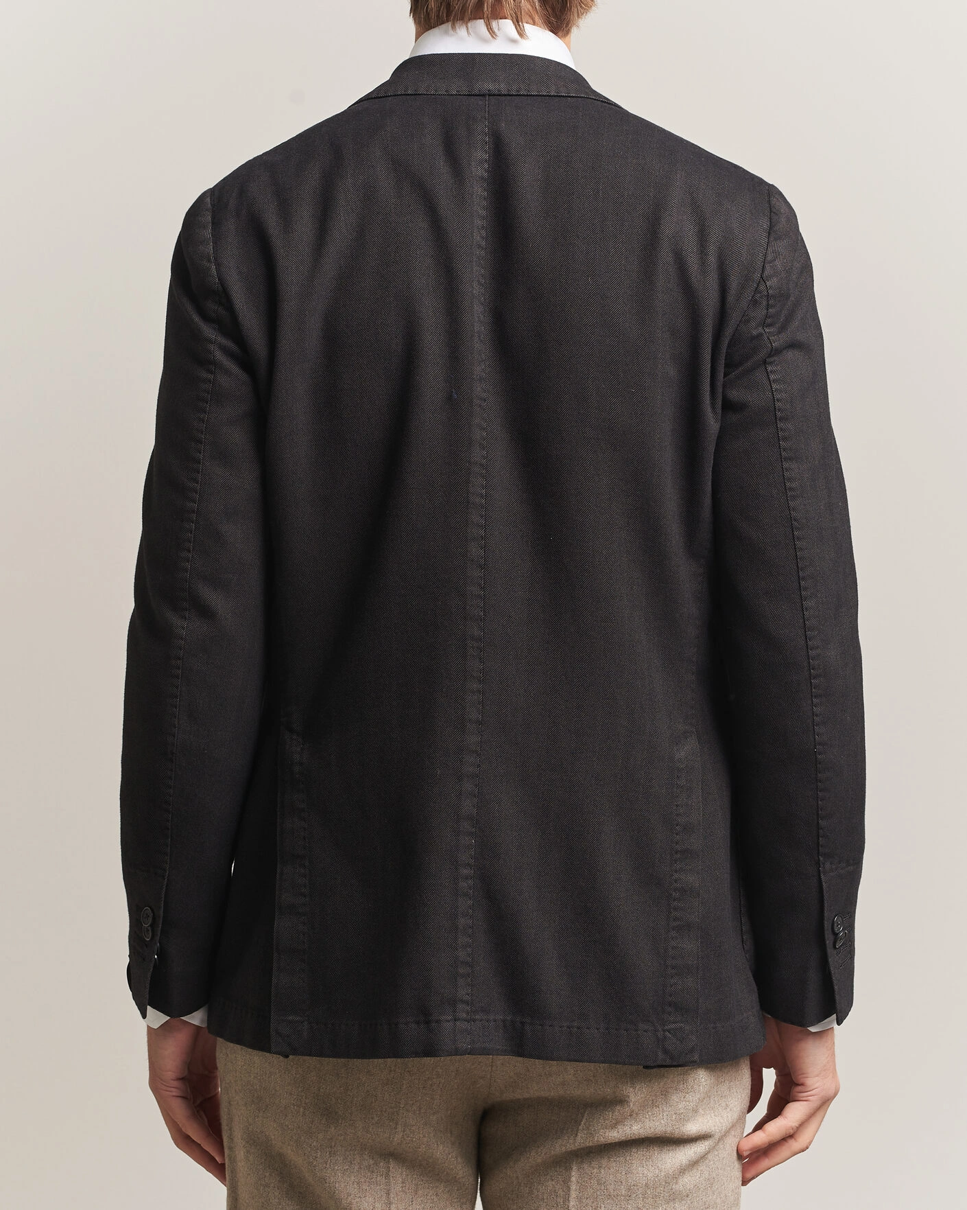 Herr | Kavajer | Santaniello | Soft Touch Cotton Herringbone Blazer Black