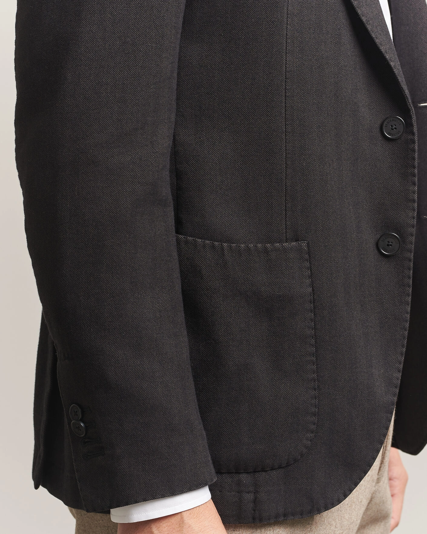 Herr | Kavajer | Santaniello | Soft Touch Cotton Herringbone Blazer Black