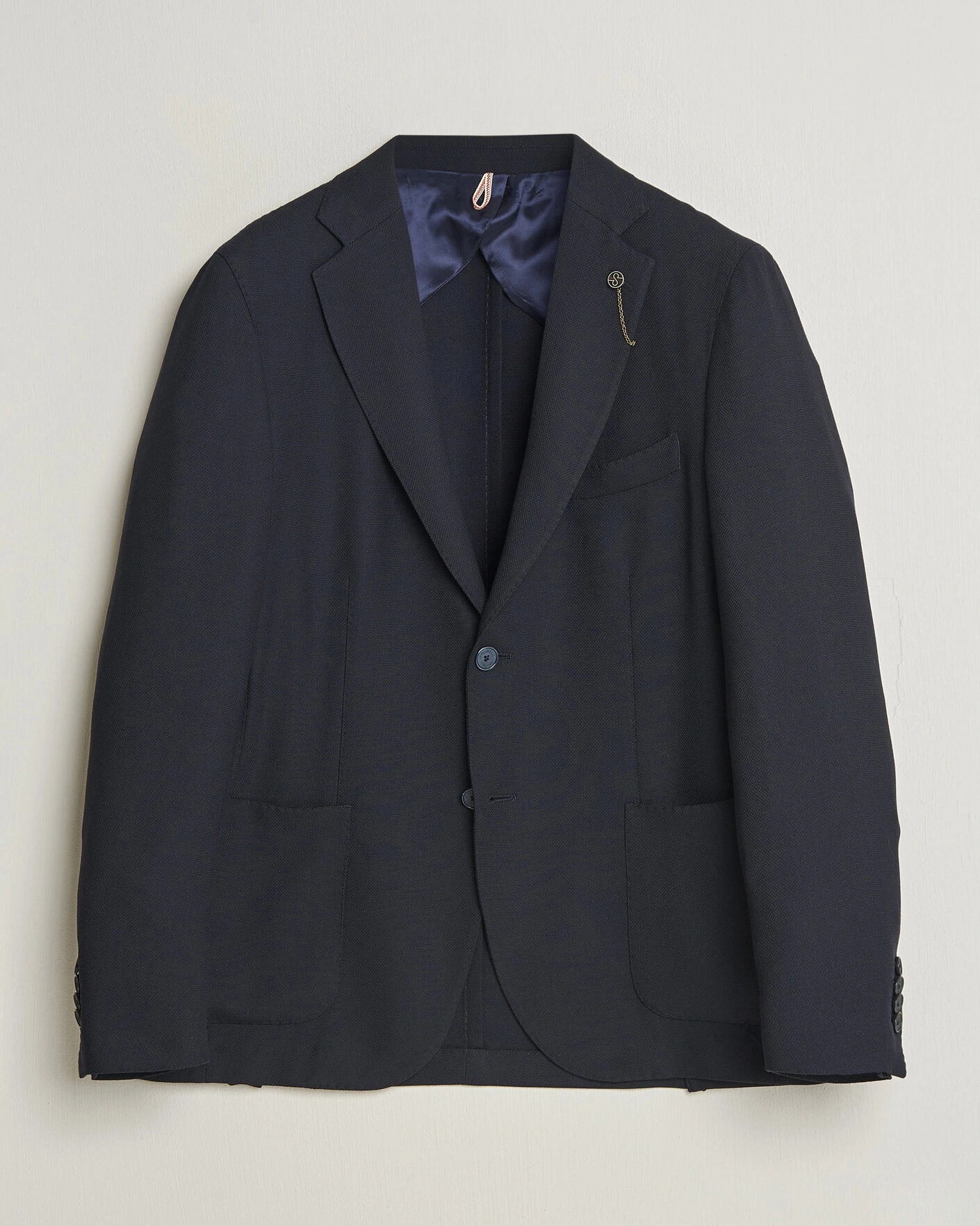 Herr | Kavajer | Santaniello | Wool Mini Hopsack Blazer Navy
