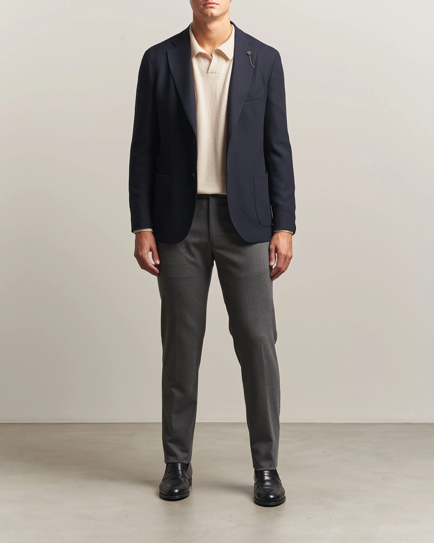 Herr | Kavajer | Santaniello | Wool Mini Hopsack Blazer Navy