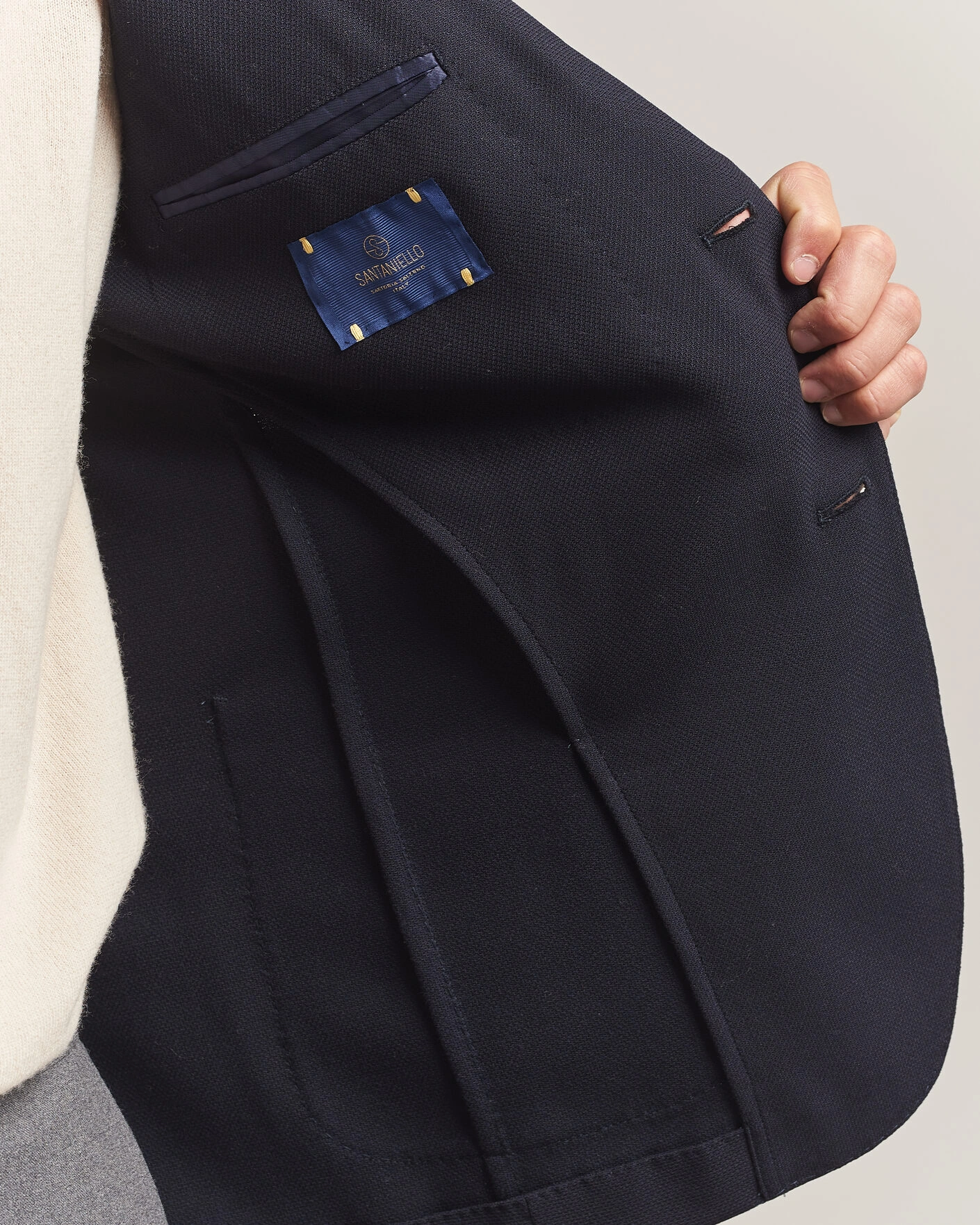 Herr | Kavajer | Santaniello | Wool Mini Hopsack Blazer Navy
