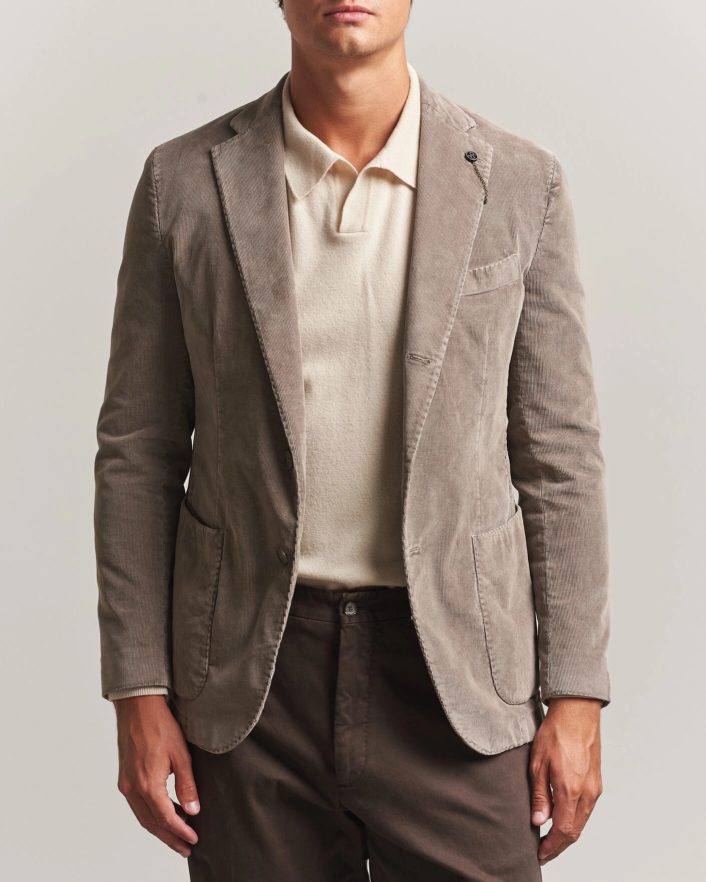 Herr | Kavajer | Santaniello | Corduroy Patch Pocket Blazer Taupe