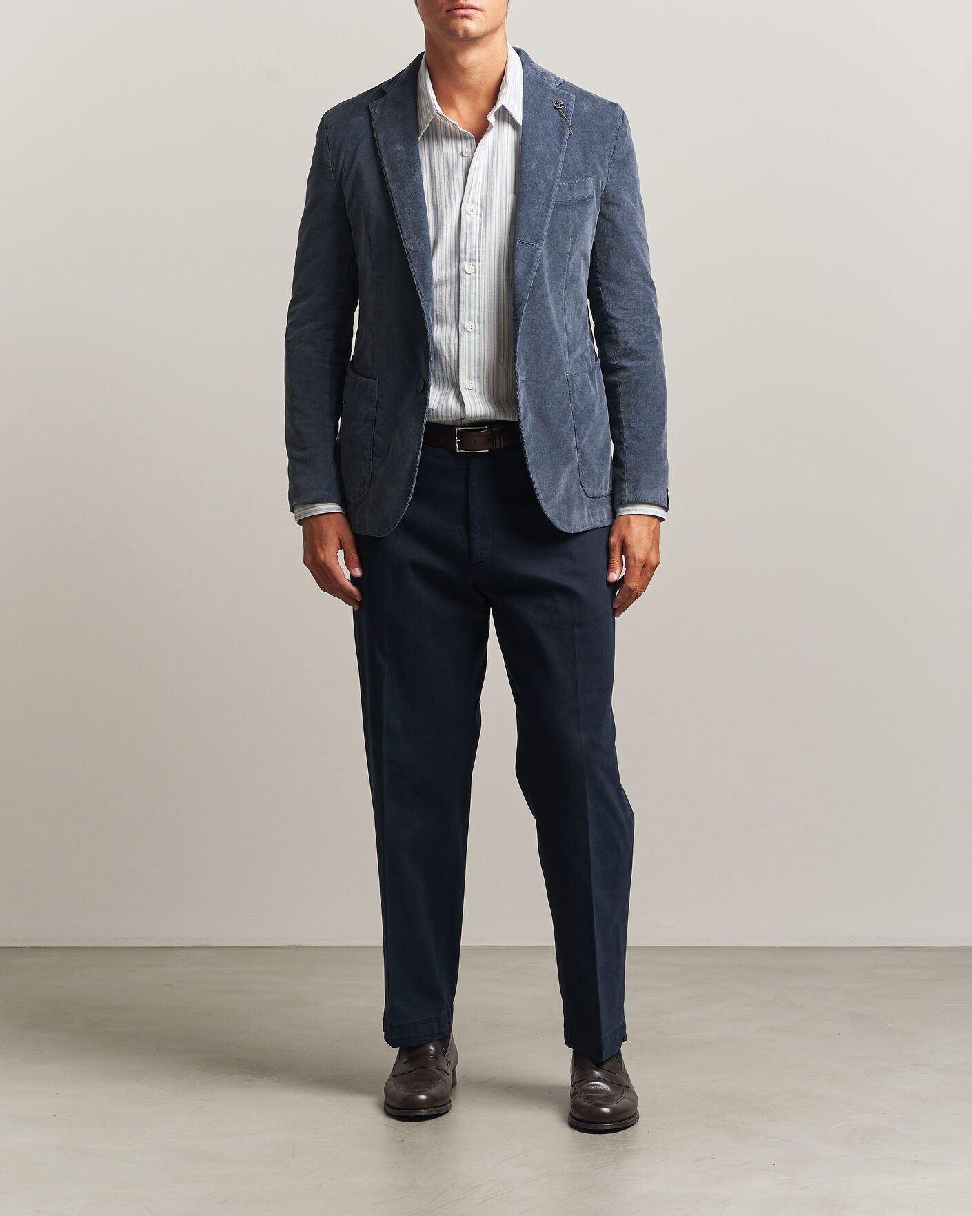 Herr | Byxor | Santaniello | Washed Cotton Trousers Navy