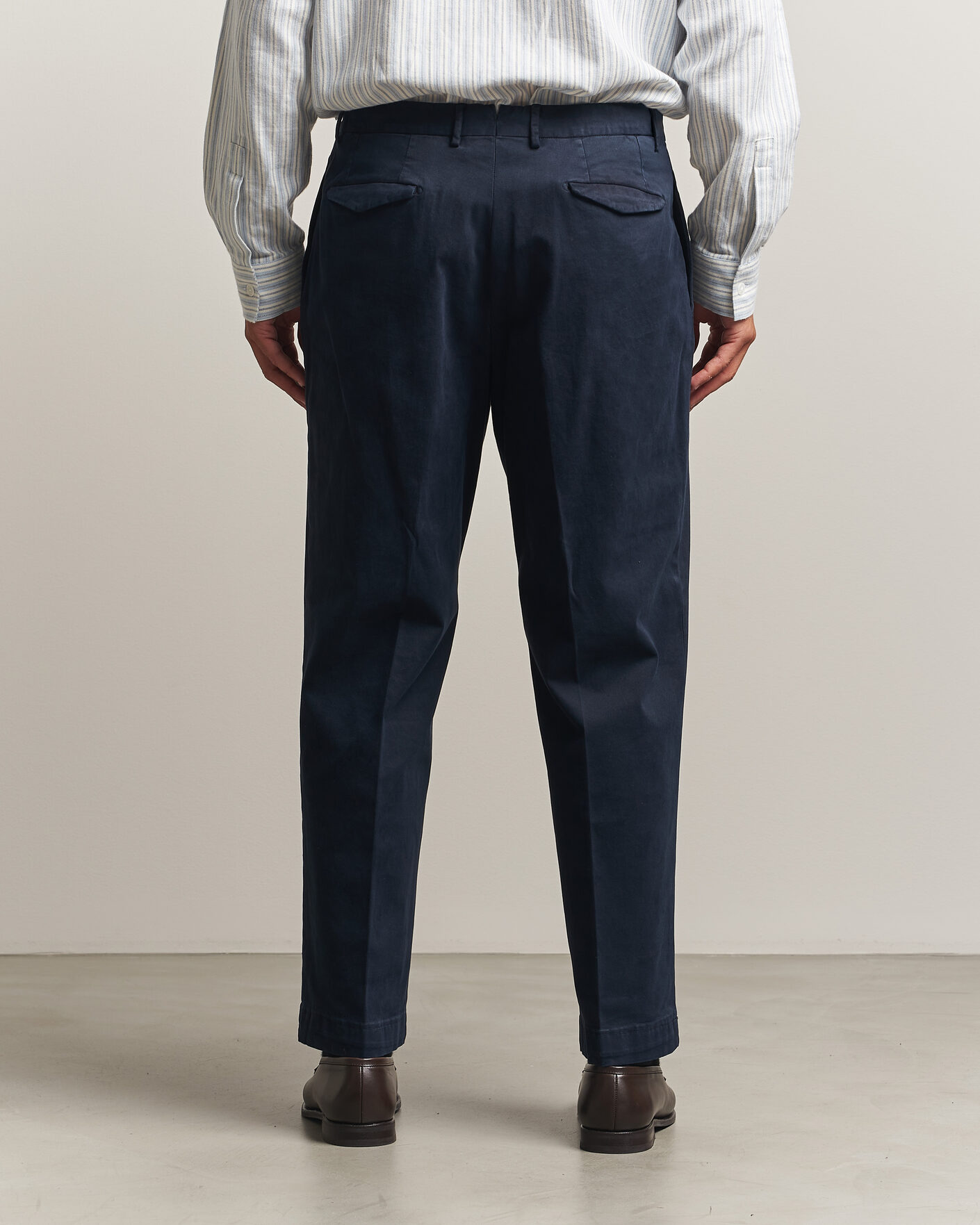 Herr | Byxor | Santaniello | Washed Cotton Trousers Navy