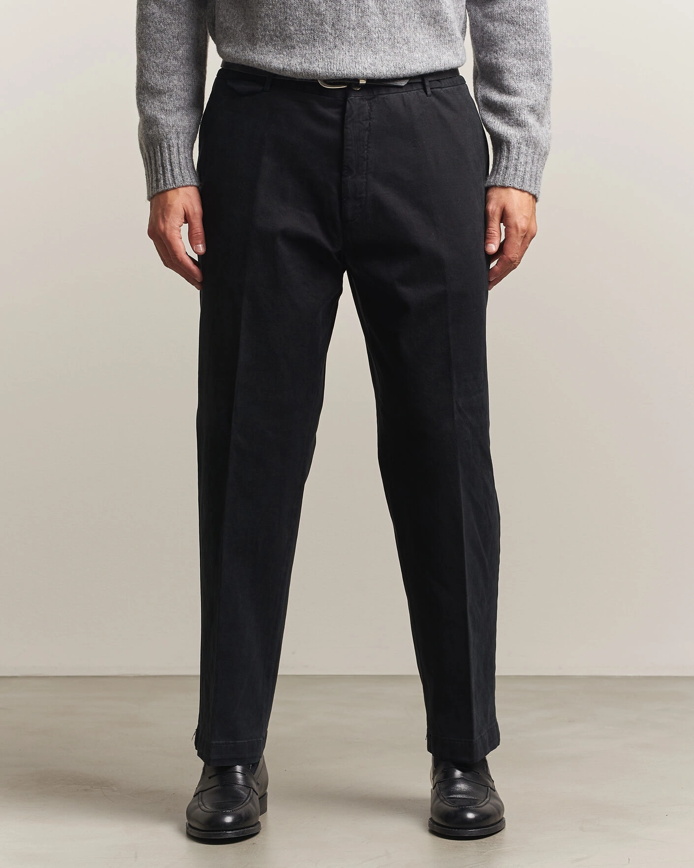 Herr | Byxor | Santaniello | Washed Cotton Trousers Black