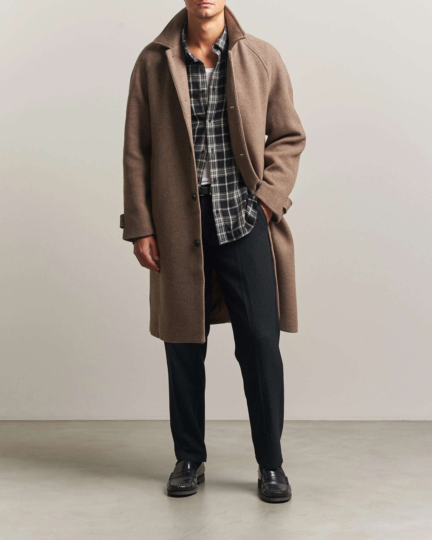 Herr | Jackor | LES DEUX | Solid Wool Coat Dark Sand Melange