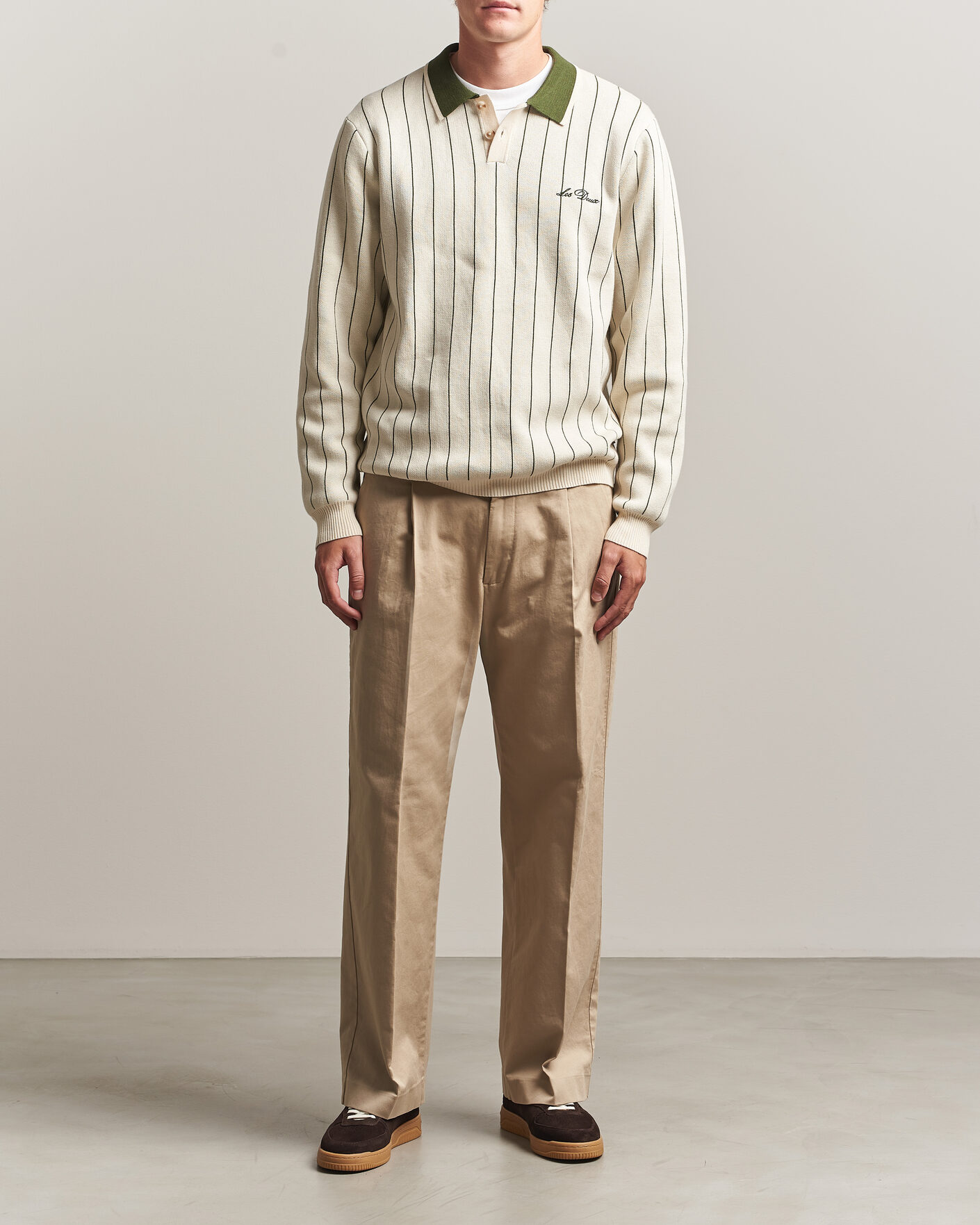 Herr | Tröjor | LES DEUX | Signature Knitted Long Sleeve Polo Ivory