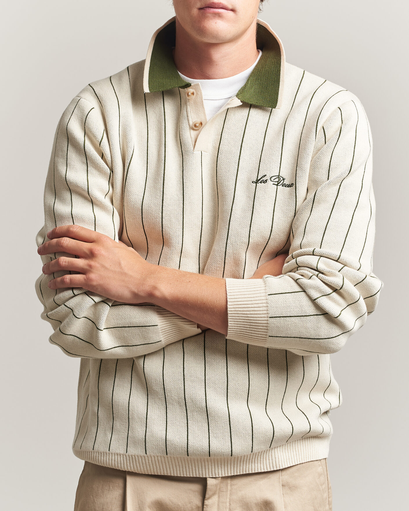 Herr | Tröjor | LES DEUX | Signature Knitted Long Sleeve Polo Ivory