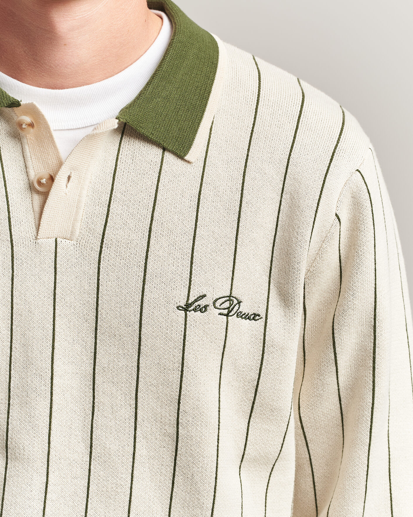 Herr | Tröjor | LES DEUX | Signature Knitted Long Sleeve Polo Ivory
