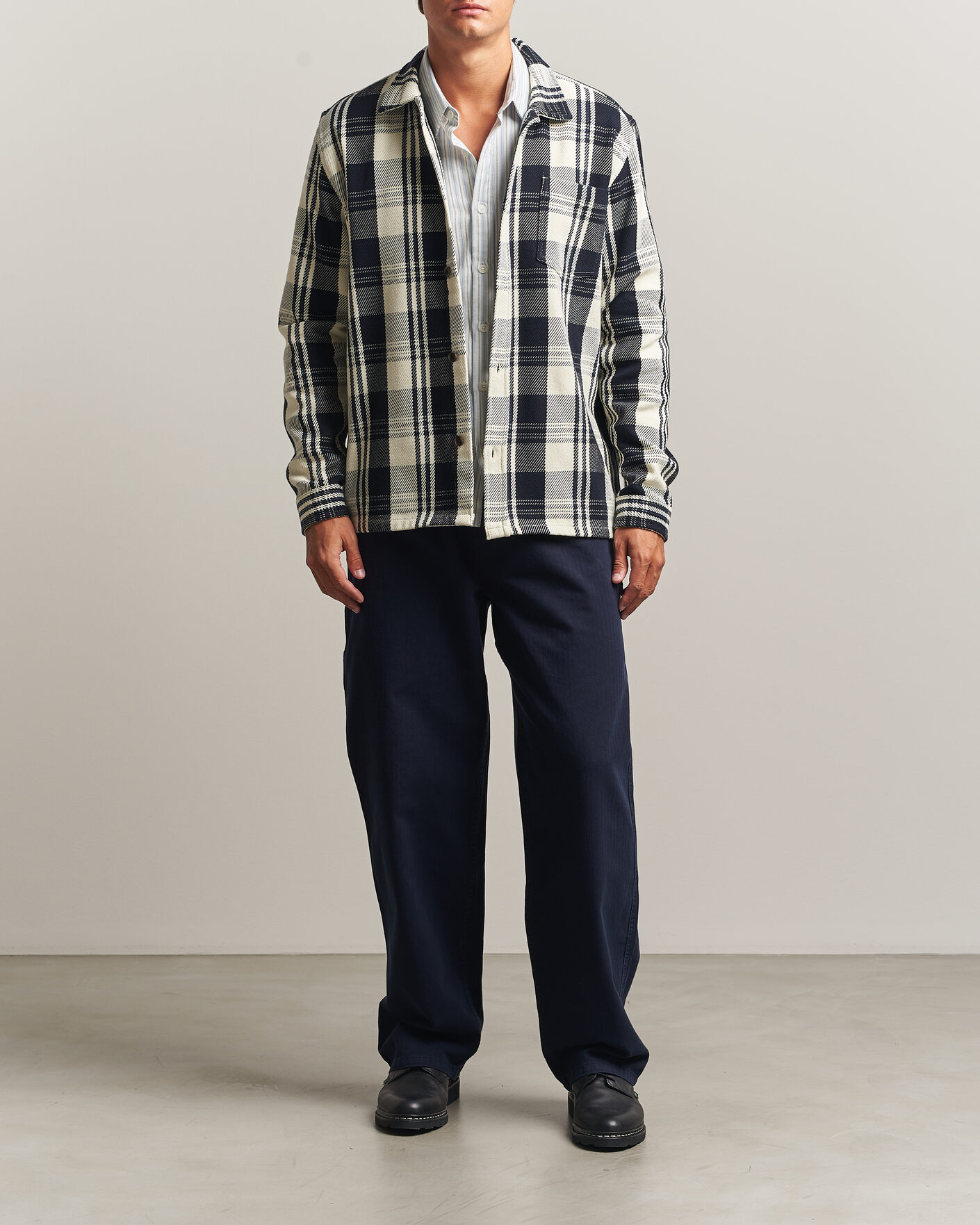Herr | Skjortor | LES DEUX | Structured Check Overshirt Dark Navy