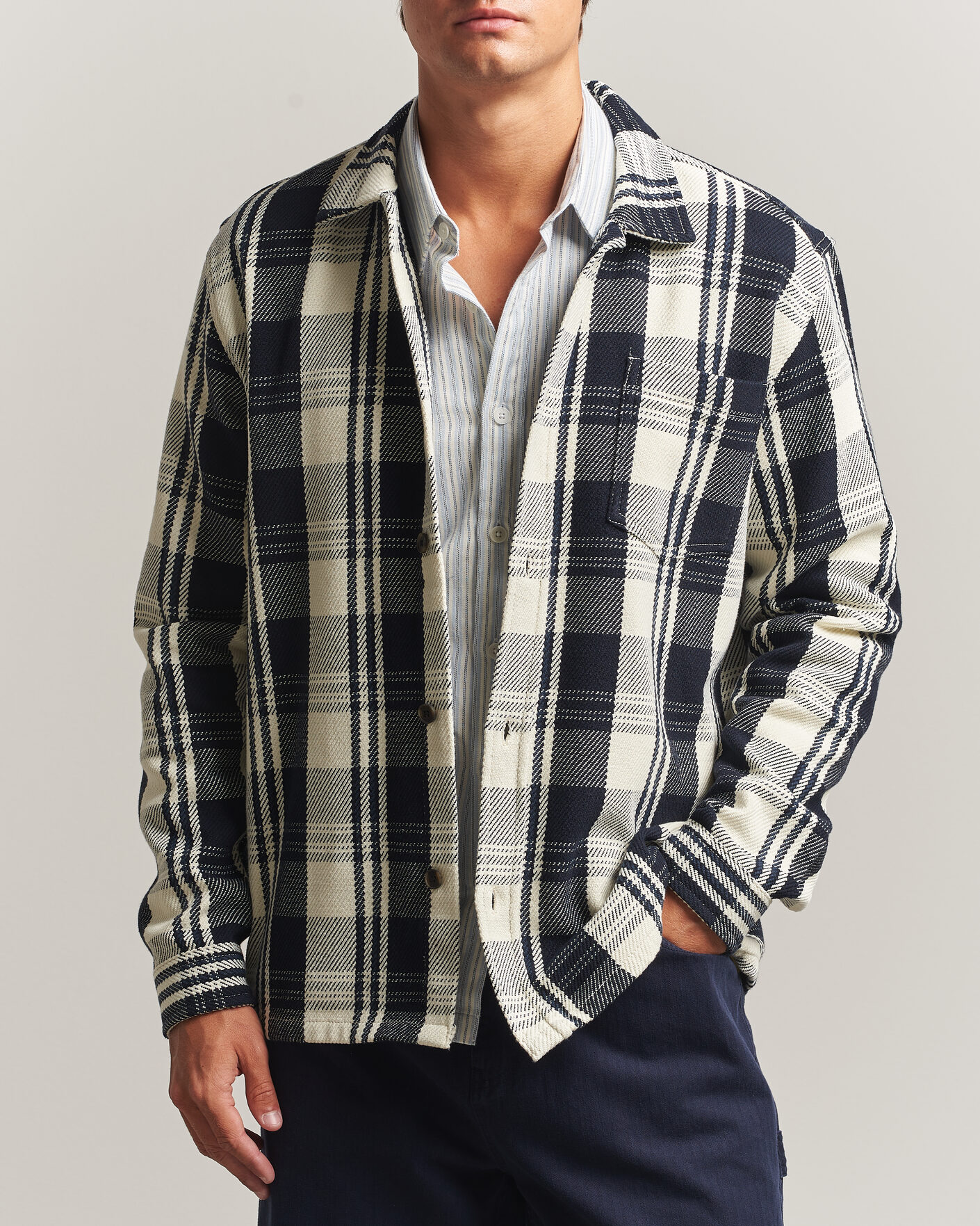 Herr | Skjortor | LES DEUX | Structured Check Overshirt Dark Navy