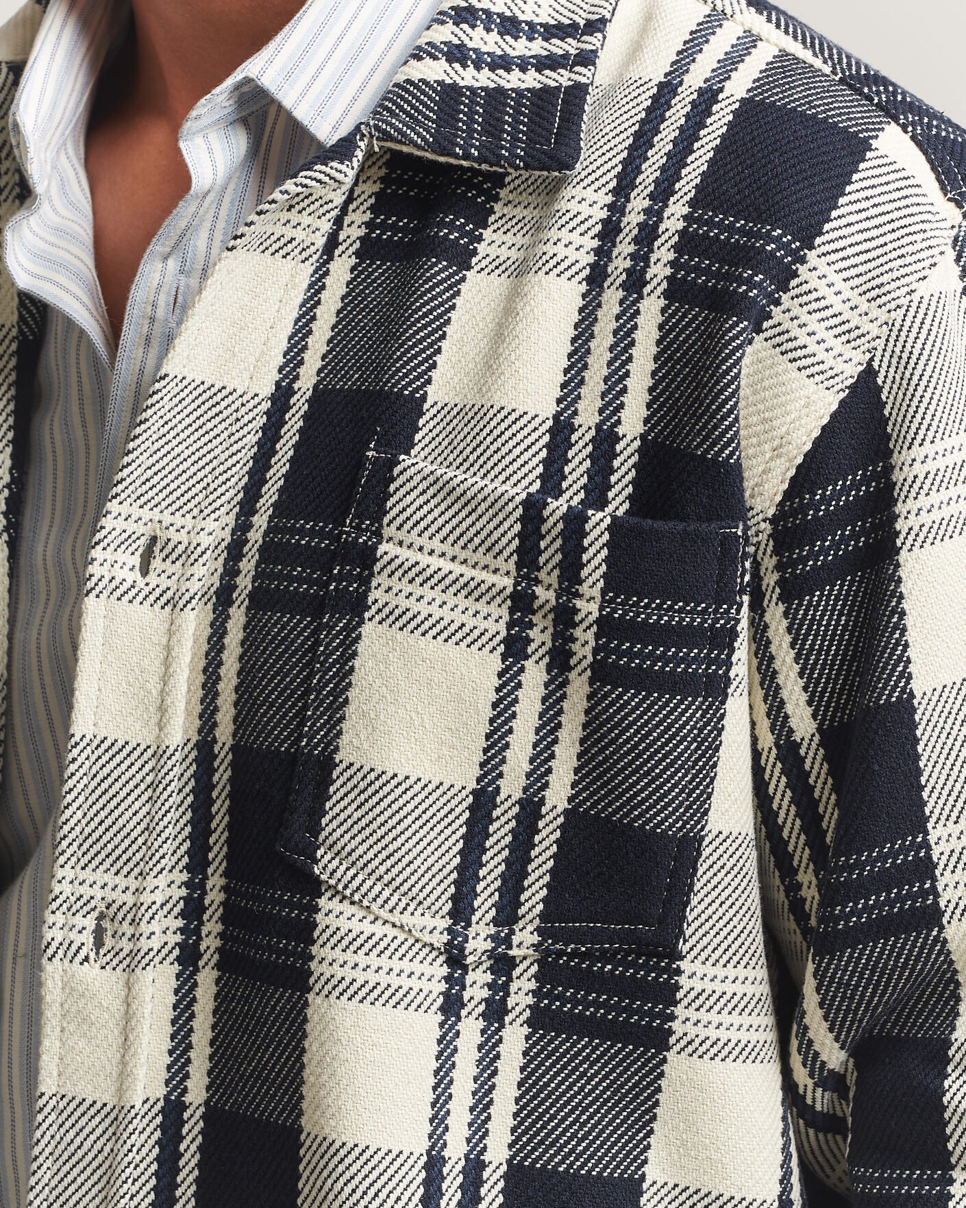 Herr | Skjortor | LES DEUX | Structured Check Overshirt Dark Navy