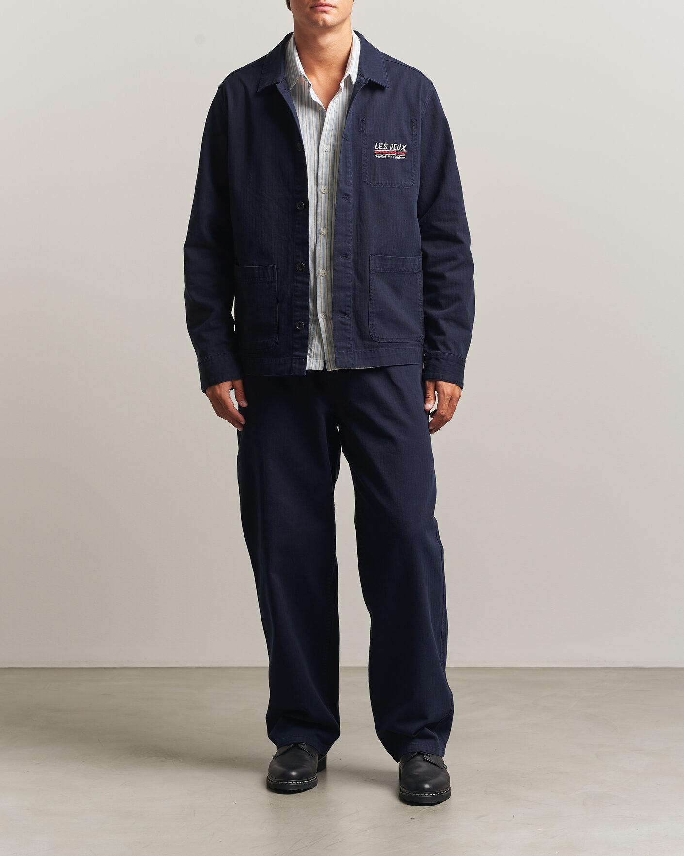 Herr | Skjortor | LES DEUX | Herringbone Artist Overshirt Dark Navy