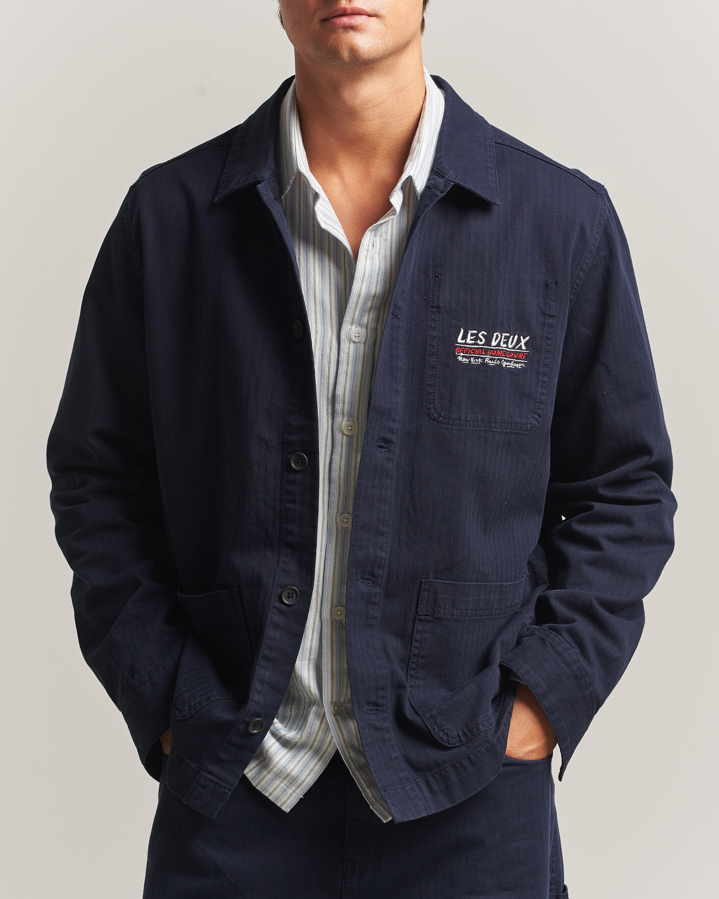 Herr | Skjortor | LES DEUX | Herringbone Artist Overshirt Dark Navy
