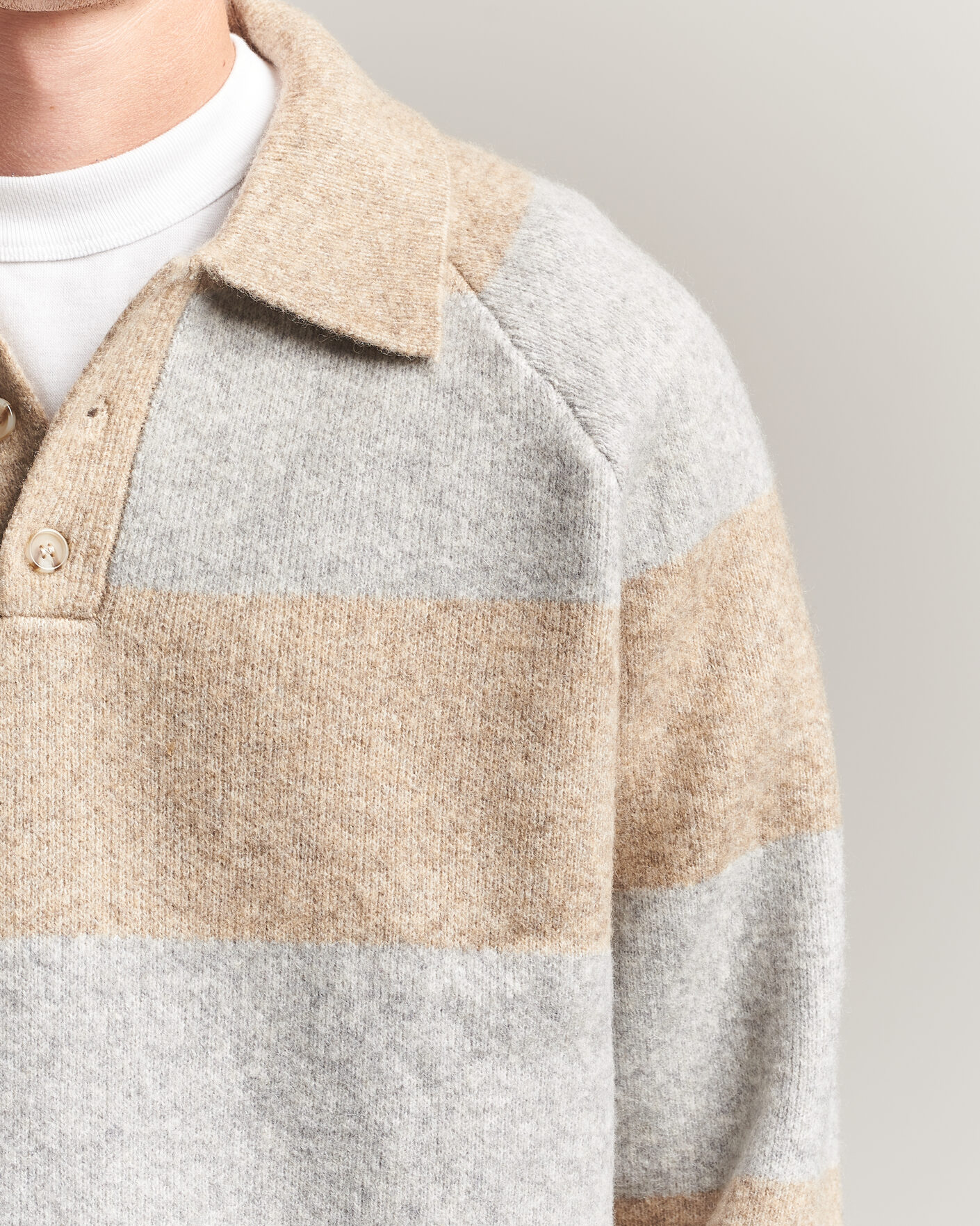 Herr | Tröjor | LES DEUX | Striped Melange Knit Polo Light Sand Melange
