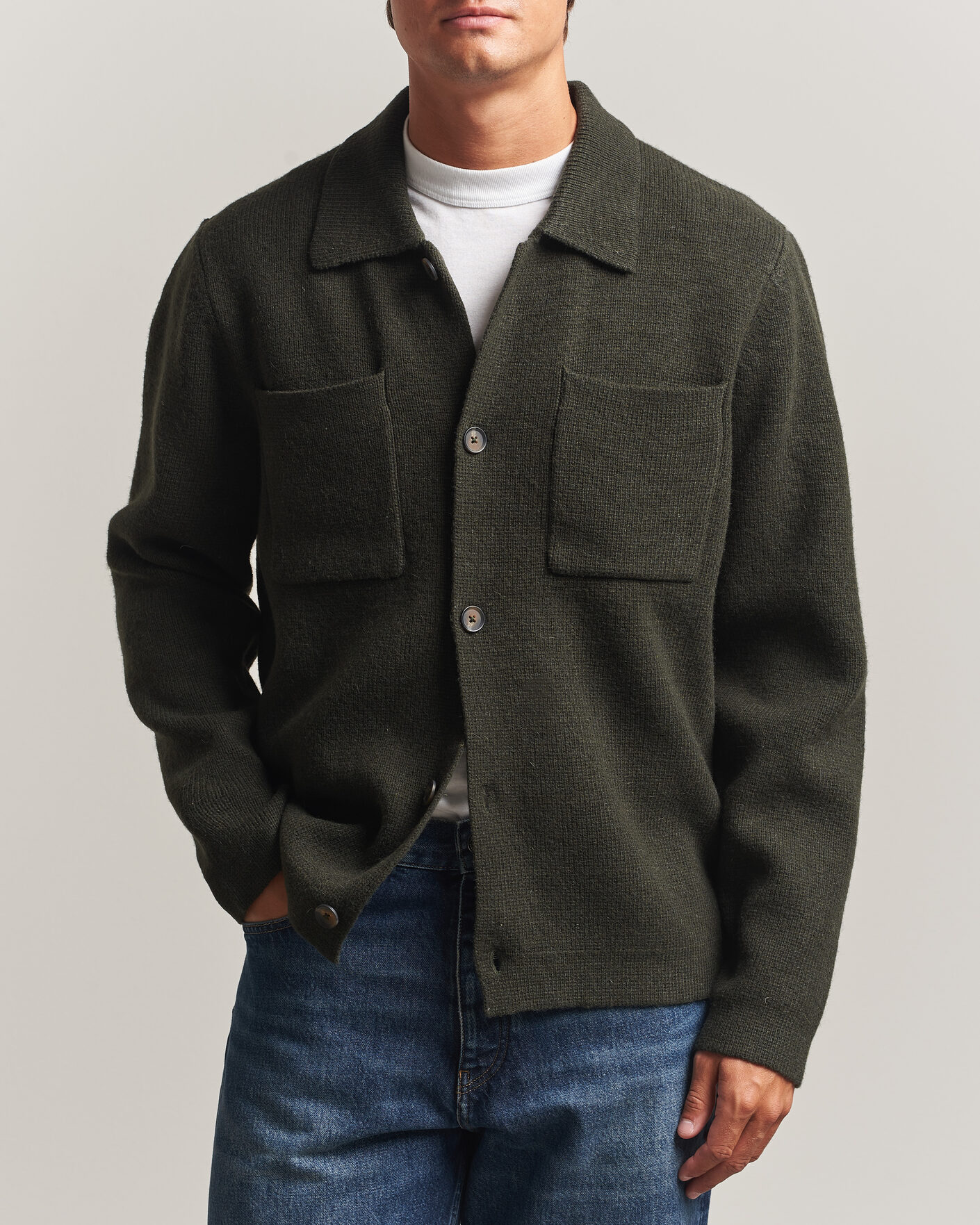 Herr | Tröjor | LES DEUX | Milano Knit Overshirt Rosin Green
