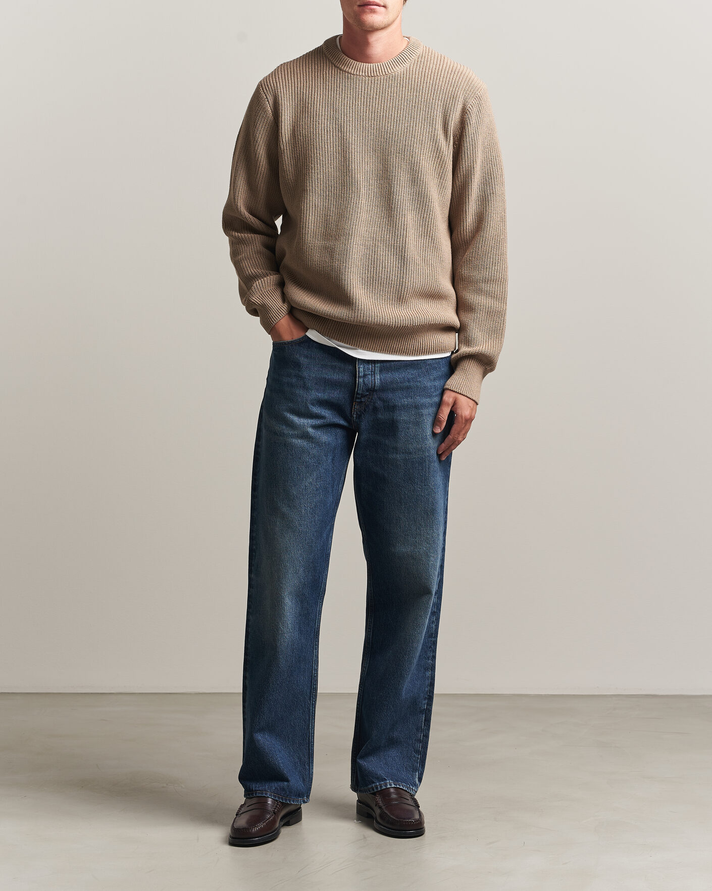 Herr | Tröjor | LES DEUX | Rib Crewneck Knit Dark Sand