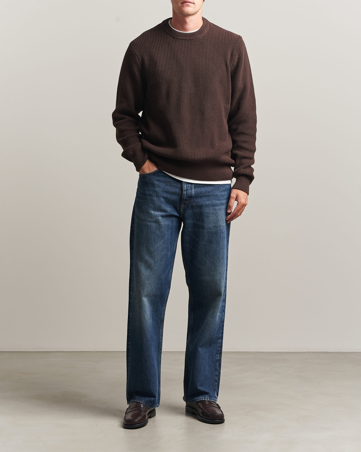 Herr | Tröjor | LES DEUX | Rib Crewneck Knit Molé Brown
