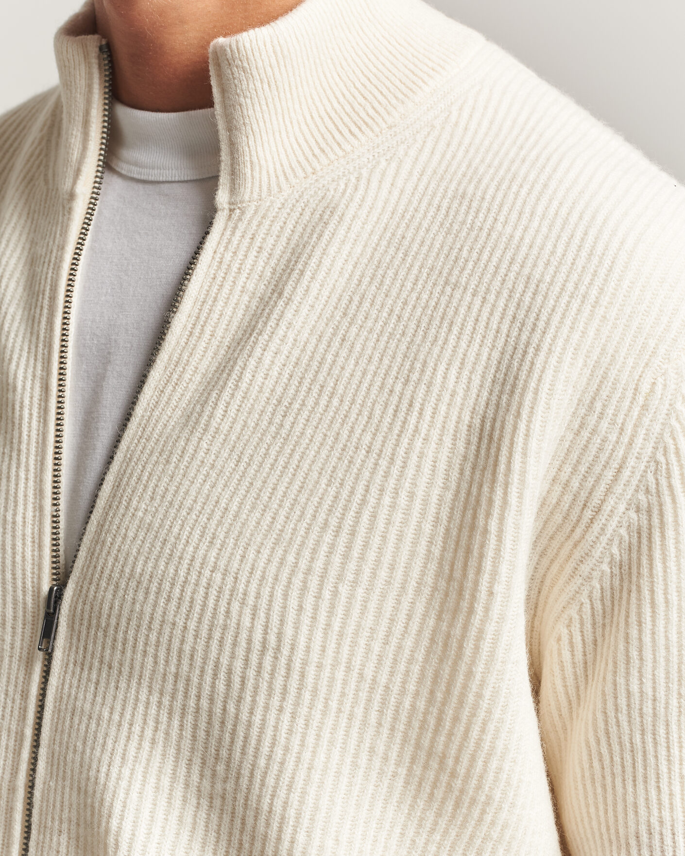 Herr | Tröjor | LES DEUX | Wool Rib Zipper Knit Ivory Melange