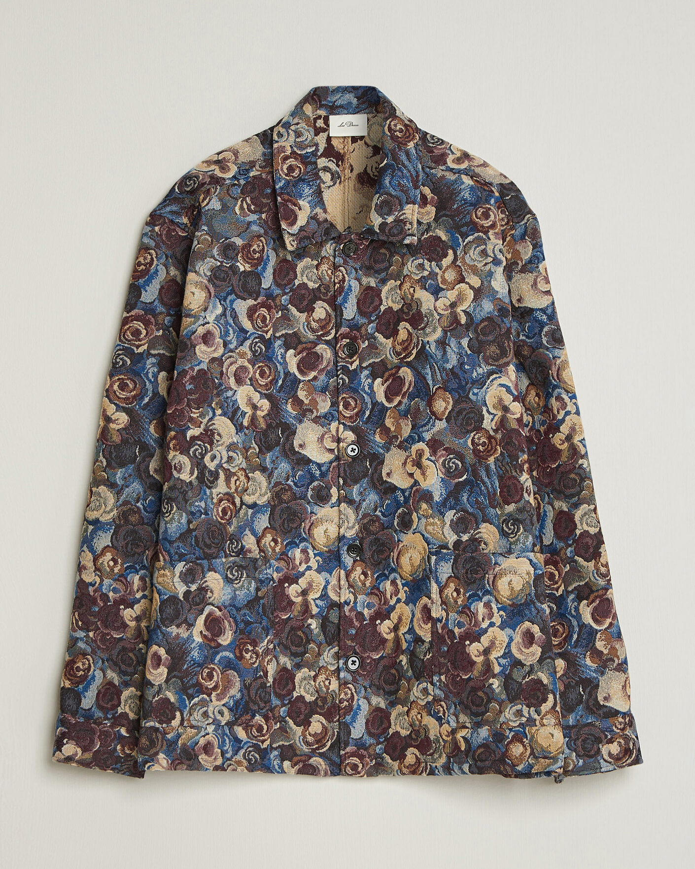 Herr | Skjortor | LES DEUX | Flower Jaquard Overshirt Blue Multi