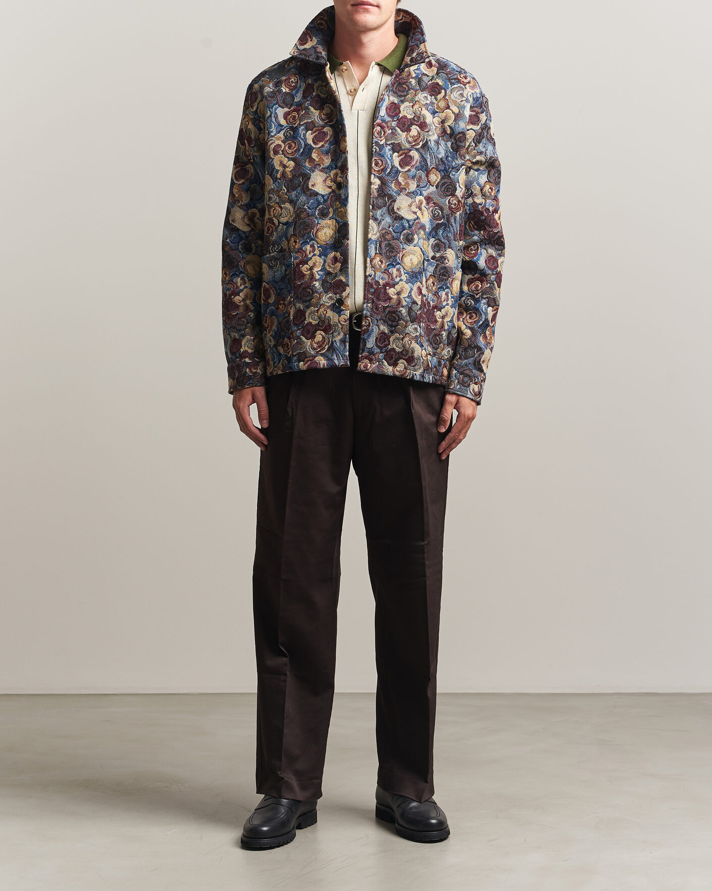 Herr | Skjortor | LES DEUX | Flower Jaquard Overshirt Blue Multi