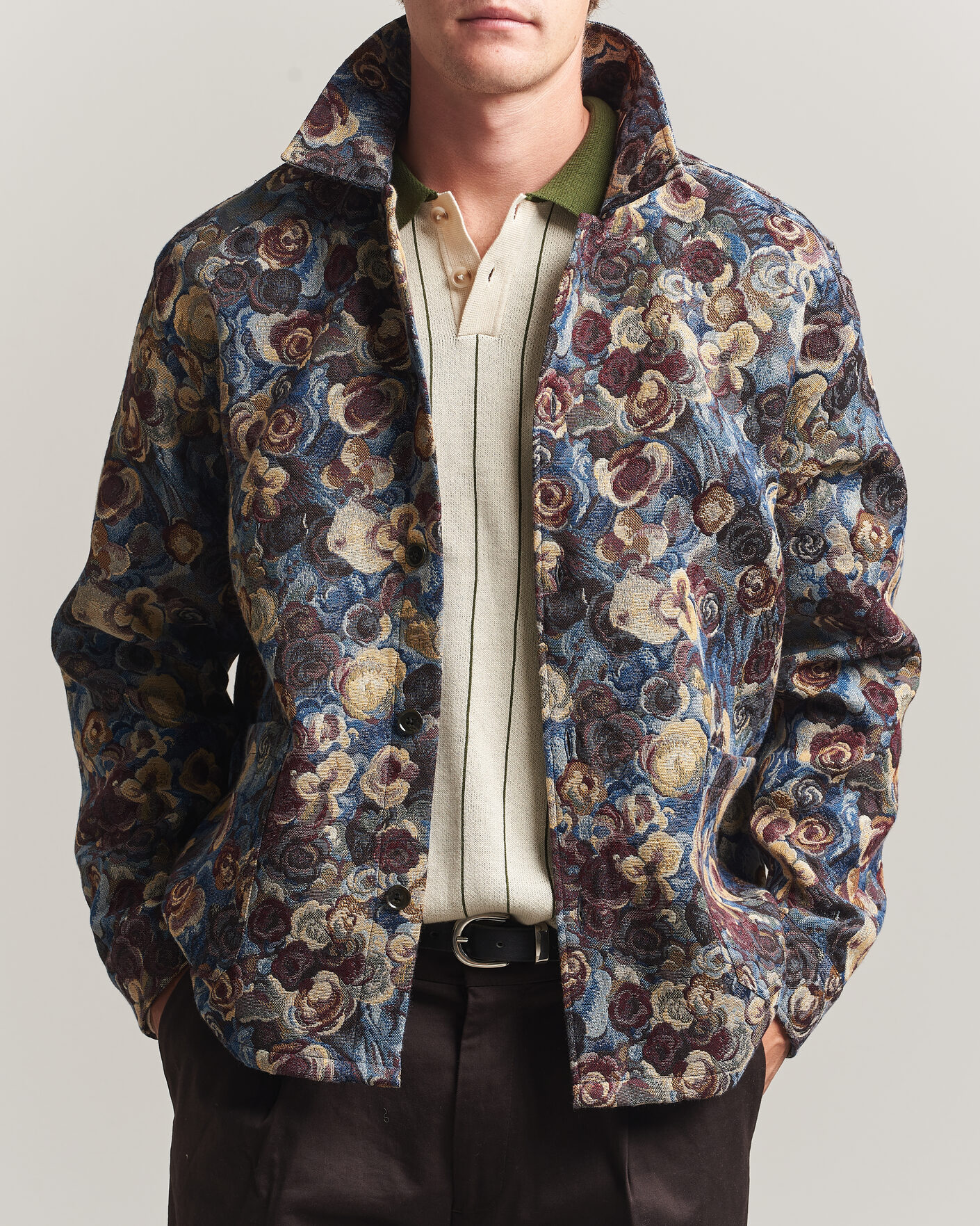 Herr | Skjortor | LES DEUX | Flower Jaquard Overshirt Blue Multi