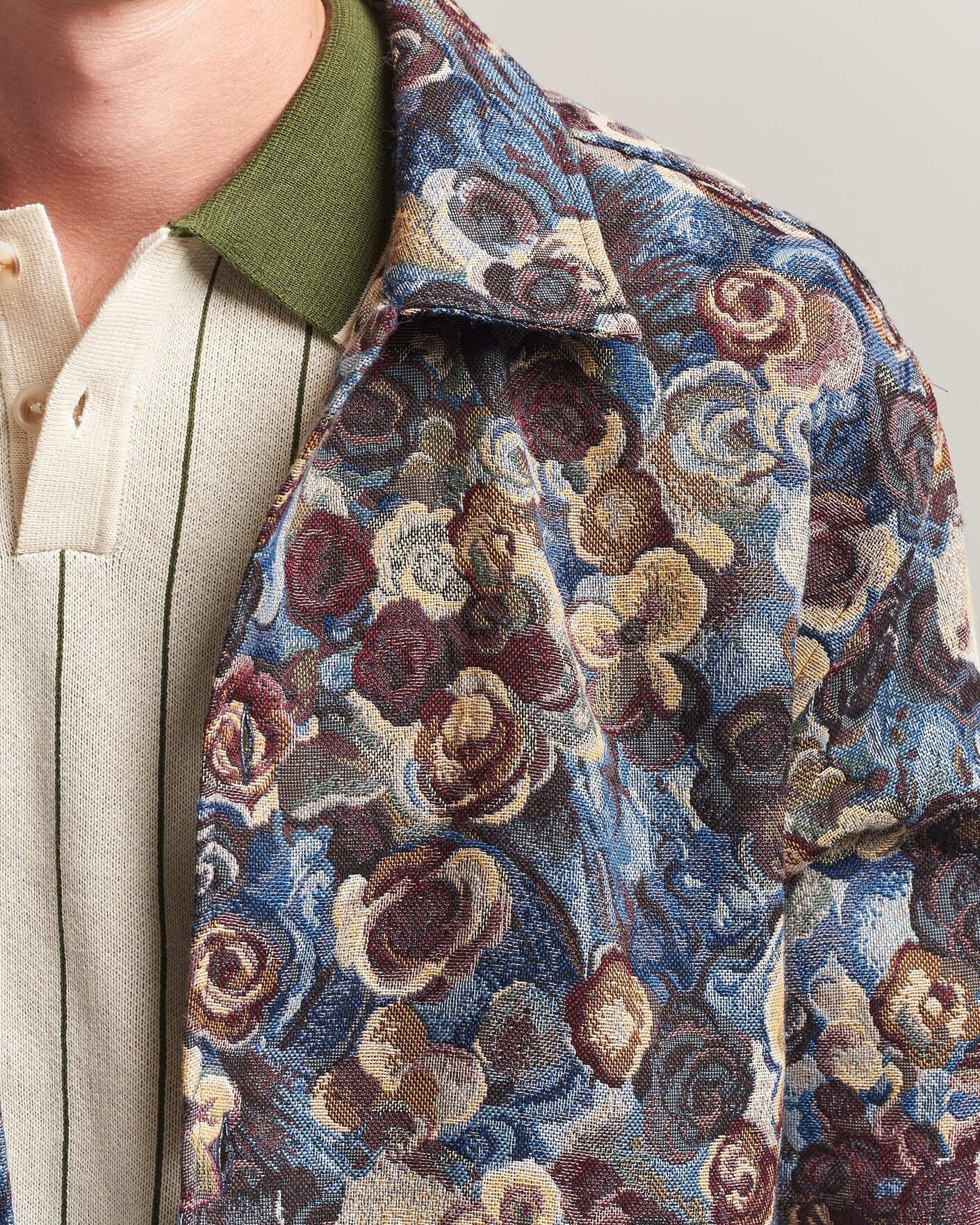 Herr | Skjortor | LES DEUX | Flower Jaquard Overshirt Blue Multi