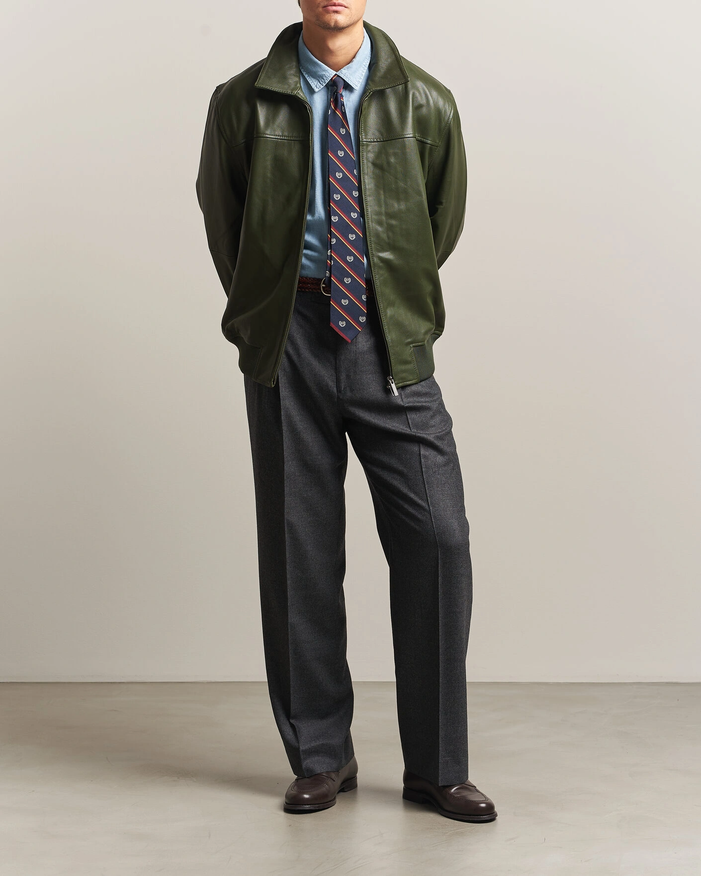 Herr | Jackor | LES DEUX | Leather Varsity Jacket Rifle Green