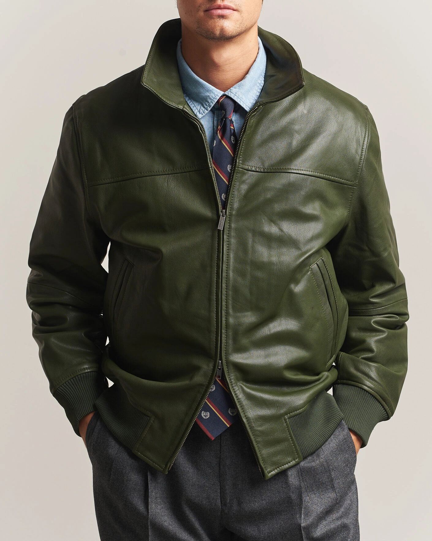 Herr | Jackor | LES DEUX | Leather Varsity Jacket Rifle Green